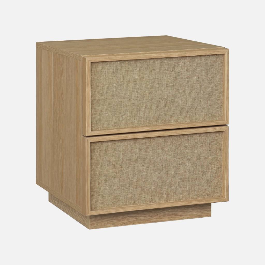 Nachtkastje houtdecor en stof met 2 lades naturel