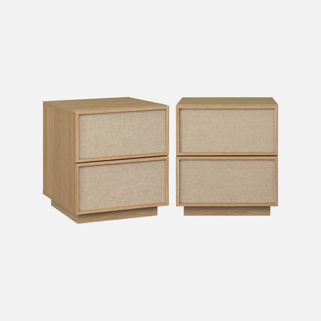 2 tables de chevet décor bois et tissu 2 tiroirs naturel