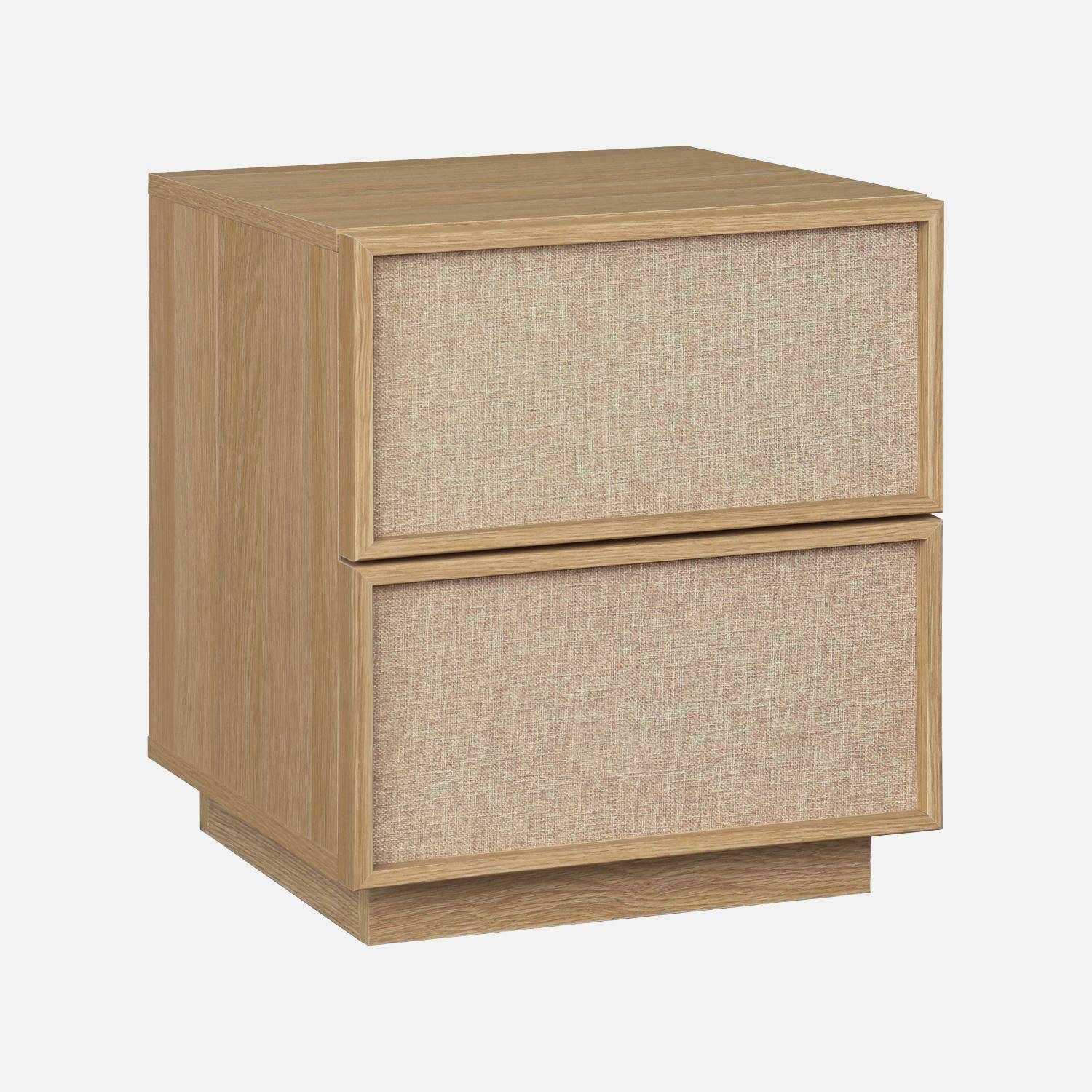 Lot de 2 tables de chevet décor bois et tissu 2 tiroirs naturel - Kuba Photo3