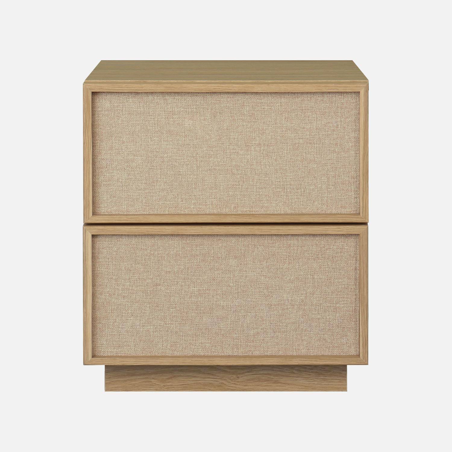 Lot de 2 tables de chevet décor bois et tissu 2 tiroirs naturel - Kuba Photo4
