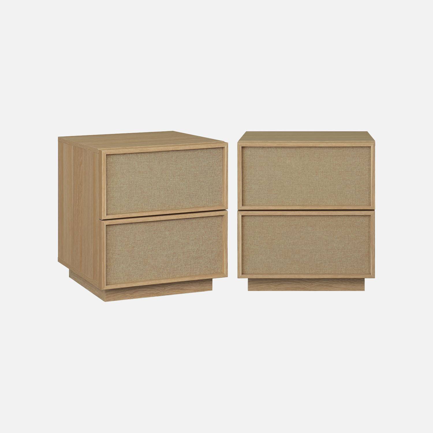 Lot de 2 tables de chevet décor bois et tissu 2 tiroirs naturel - Kuba,sweeek,Photo4