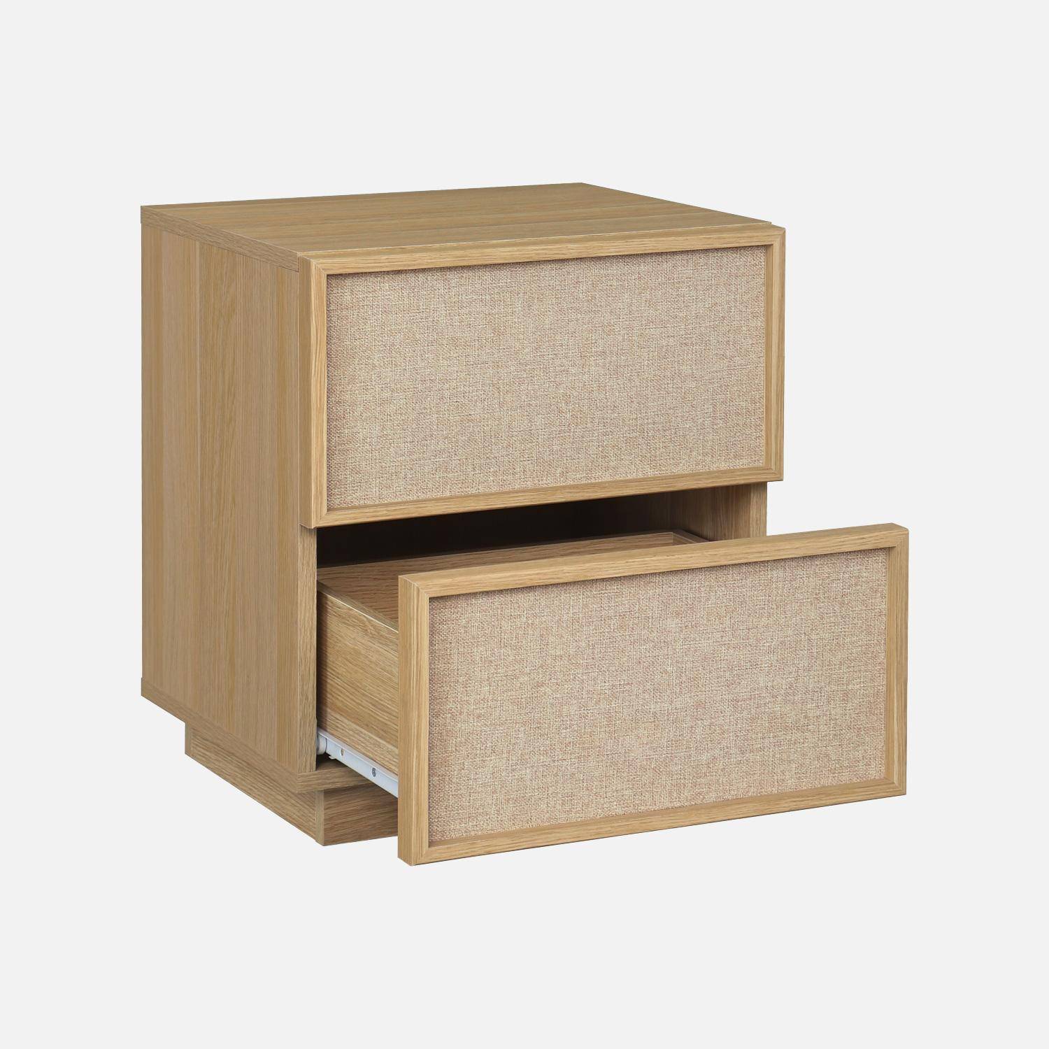 Lot de 2 tables de chevet décor bois et tissu 2 tiroirs naturel - Kuba,sweeek,Photo5