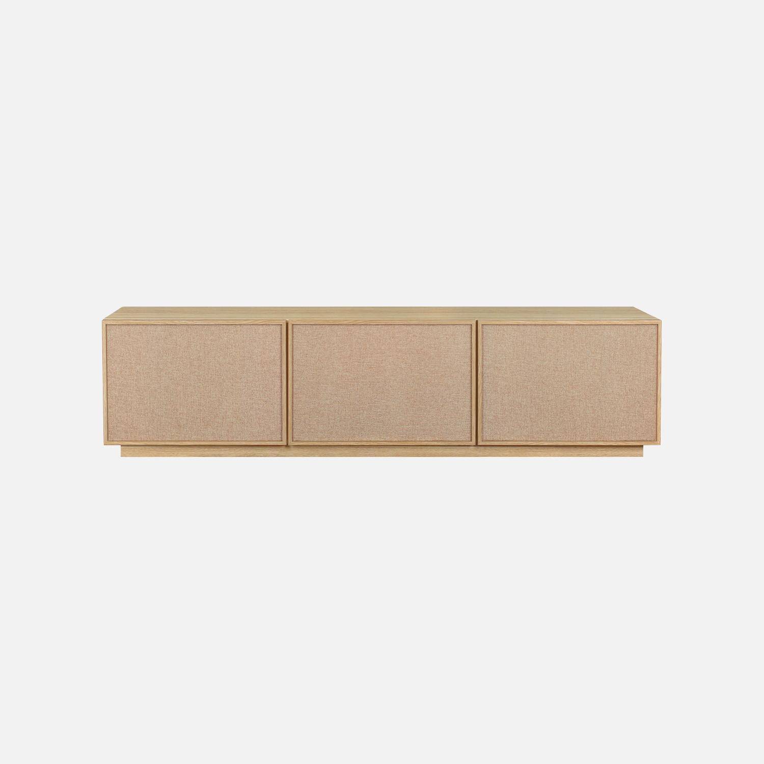 Meuble TV décor bois et tissu 3 portes 180cm naturel - Kuba,sweeek,Photo3