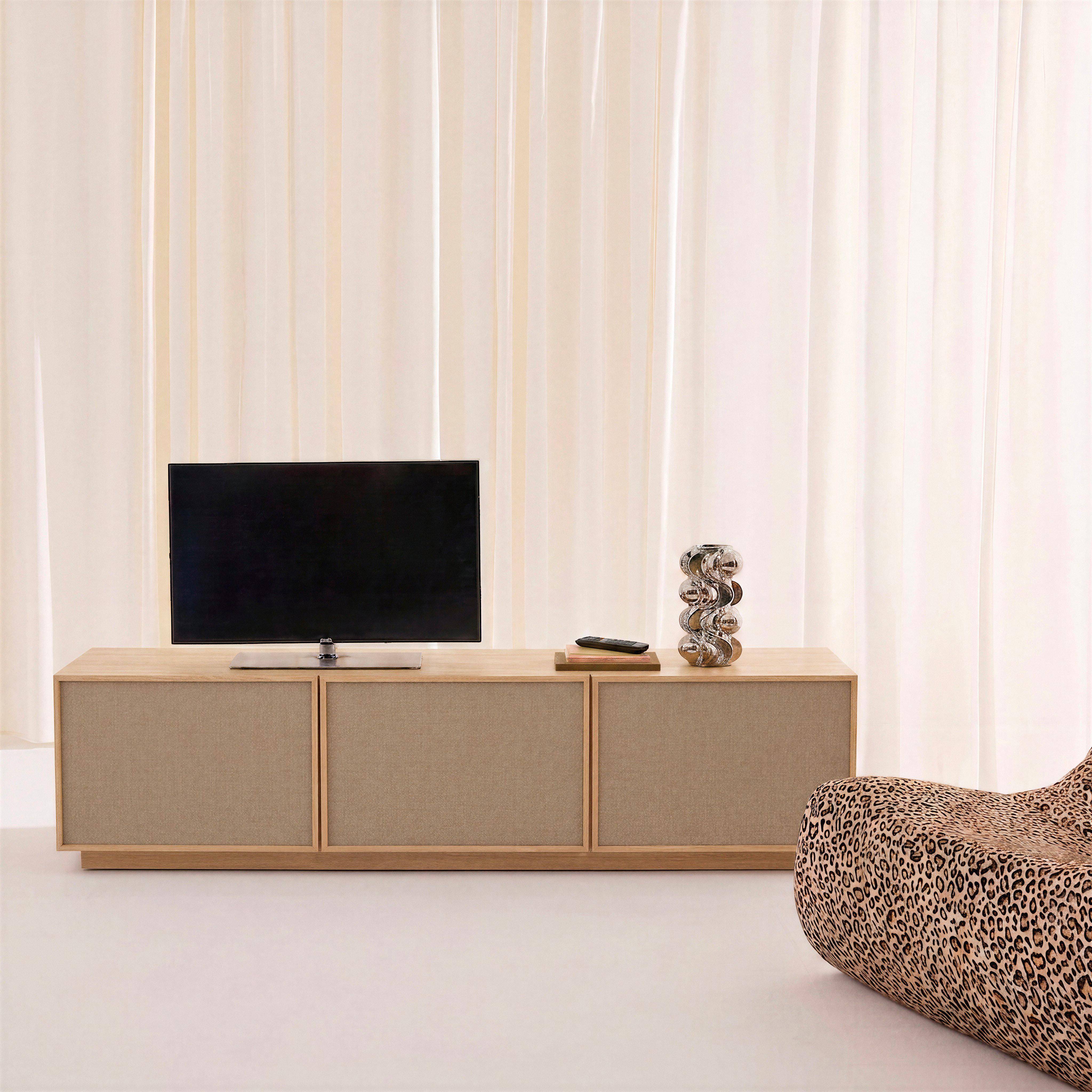 Meuble TV décor bois et tissu 3 portes 180cm naturel - Kuba,sweeek,Photo1