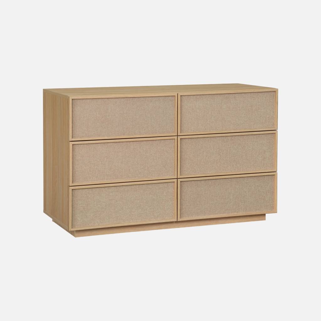 Commode décor bois et tissu 6 tiroirs naturel