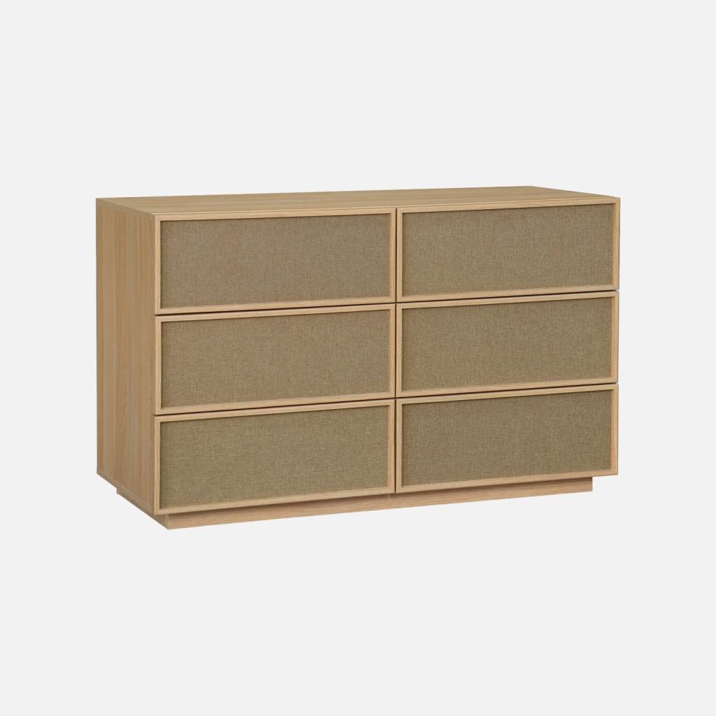 Commode décor bois et tissu 6 tiroirs naturel