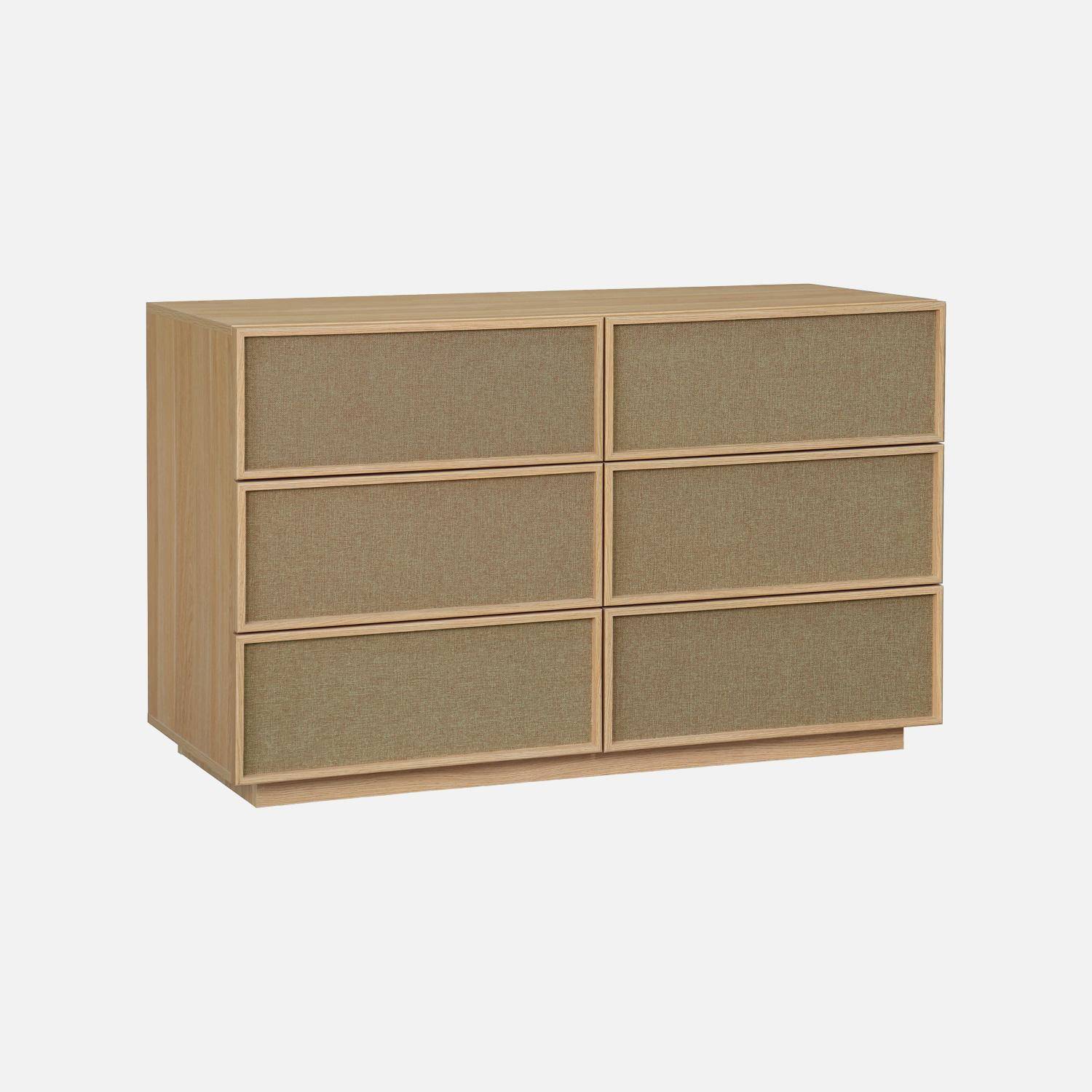 Commode de rangement décor bois et tissu 6 tiroirs naturel - Kuba Photo4