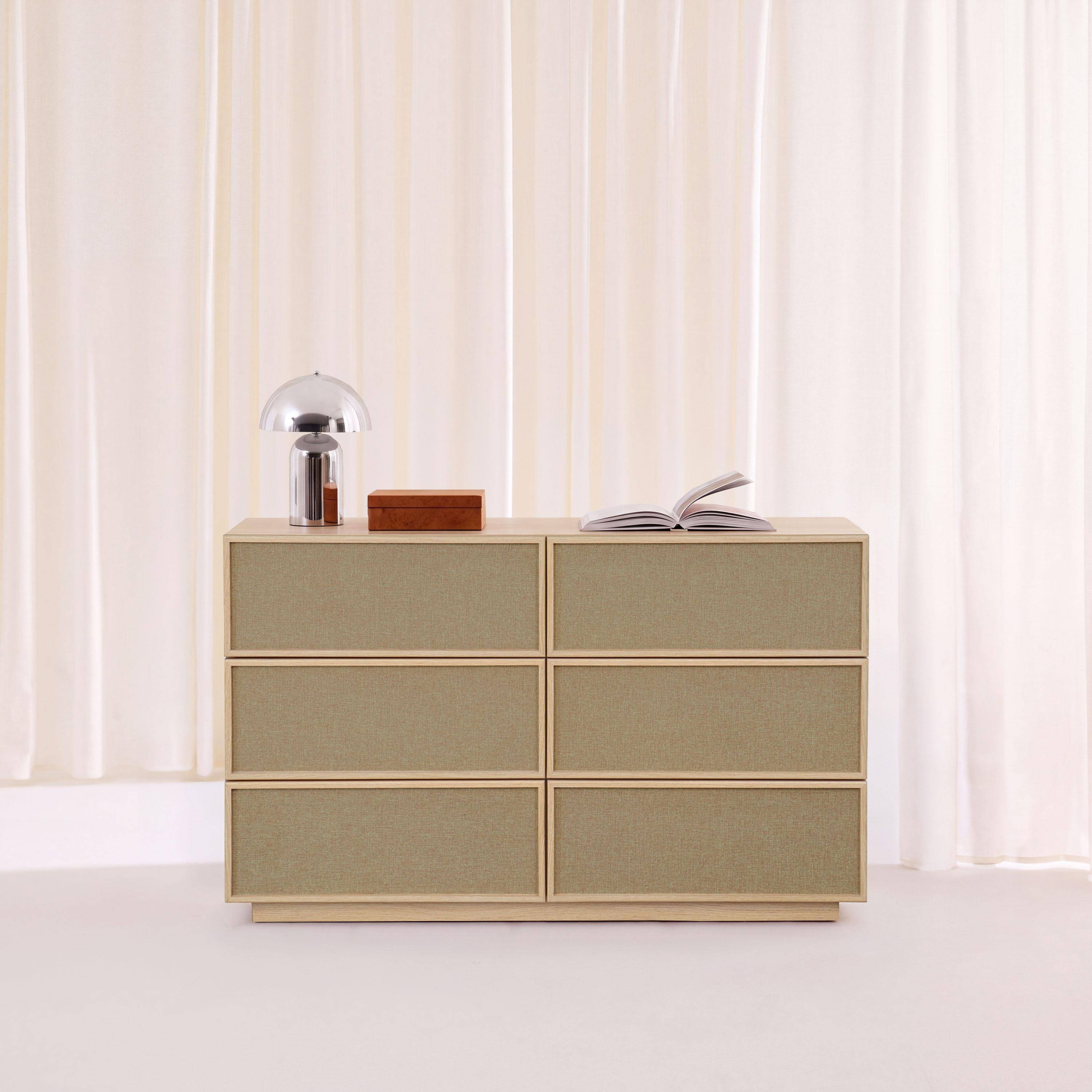 Commode de rangement décor bois et tissu 6 tiroirs naturel - Kuba Photo1