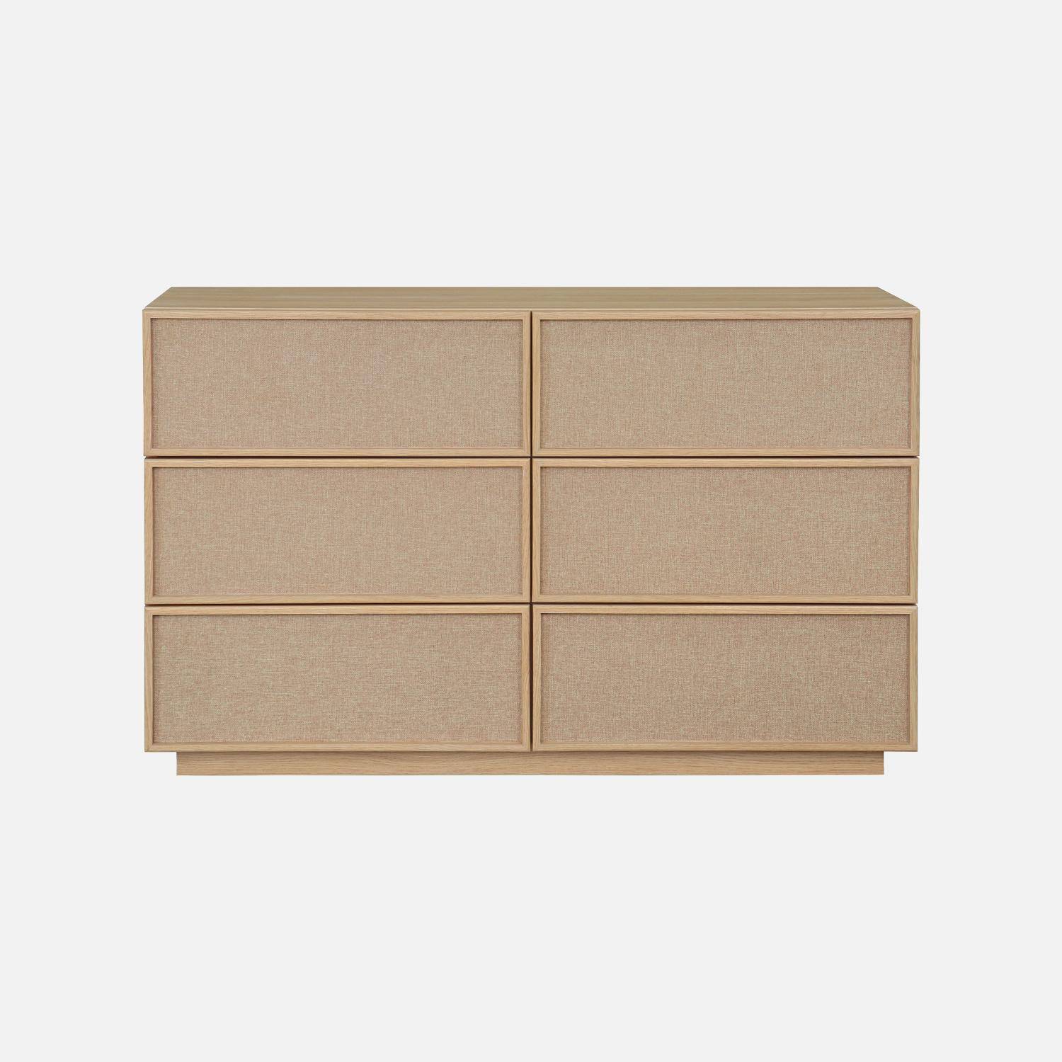 Commode de rangement décor bois et tissu 6 tiroirs naturel - Kuba Photo3