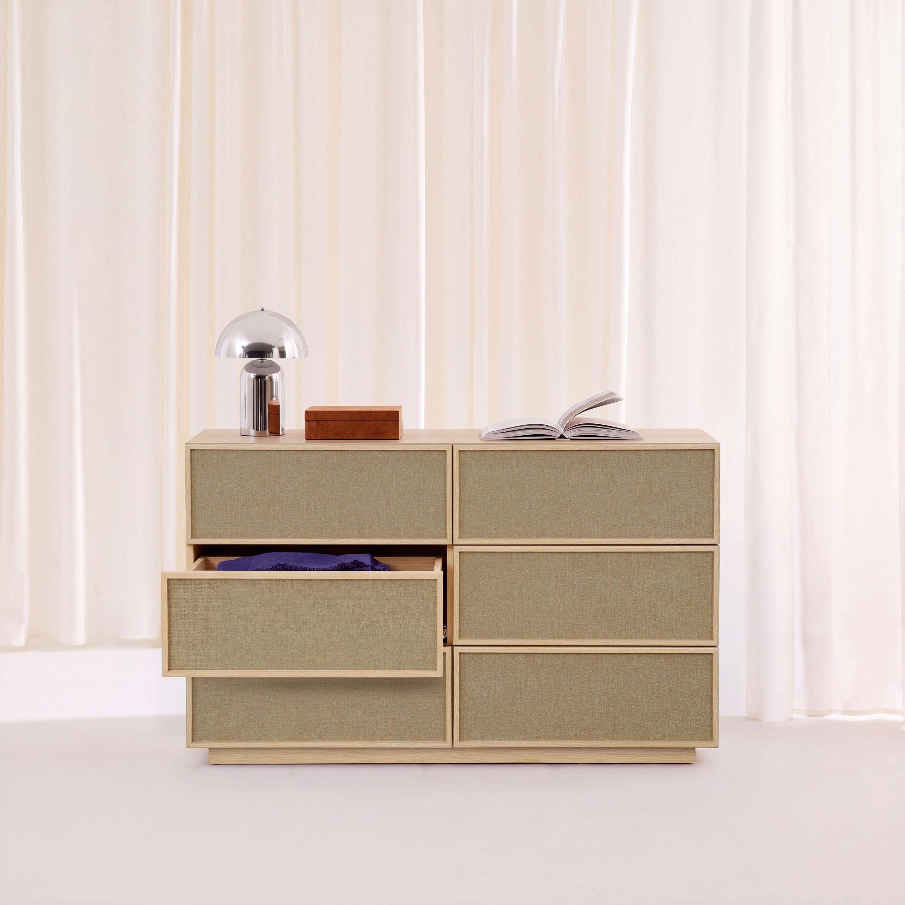 Commode de rangement décor bois et tissu 6 tiroirs naturel - Kuba Photo2