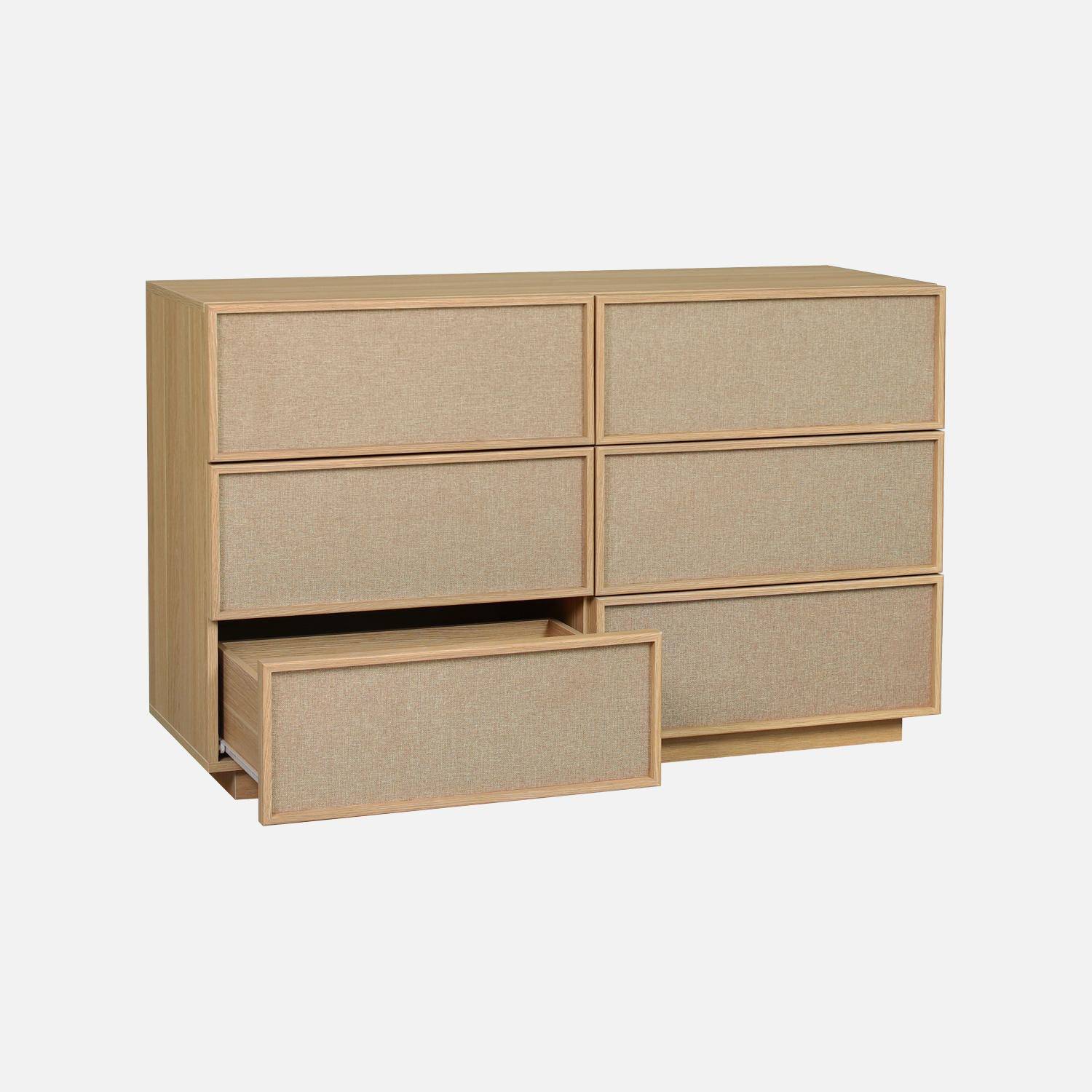 Commode de rangement décor bois et tissu 6 tiroirs naturel - Kuba,sweeek,Photo4