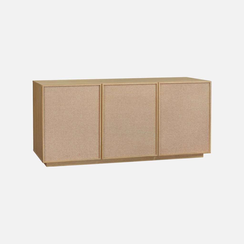 Buffet décor bois et tissu 3 portes 160cm naturel