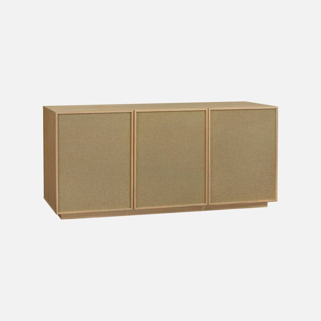 Buffet décor bois et tissu 3 portes 160cm naturel