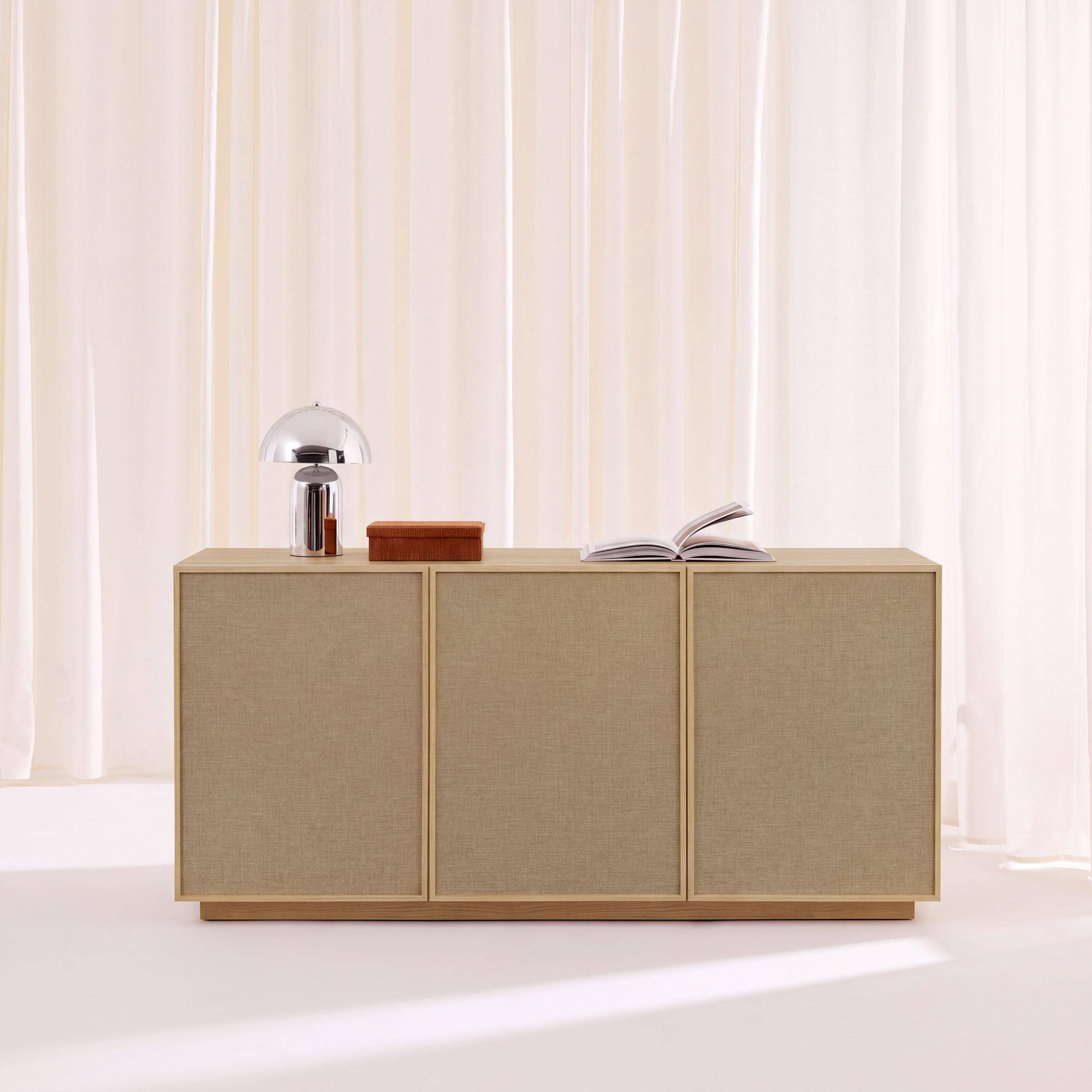 Buffet décor bois et tissu 3 portes 160cm naturel - Kuba Photo1