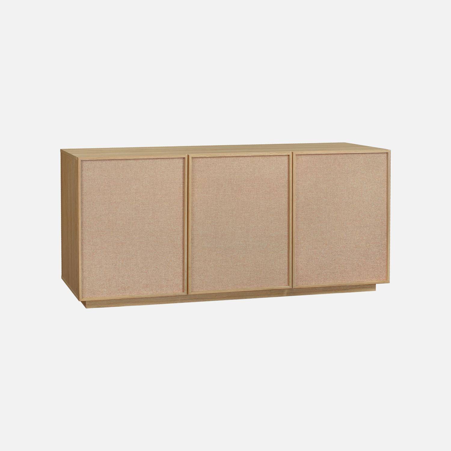 Buffet décor bois et tissu 3 portes 160cm naturel - Kuba Photo2