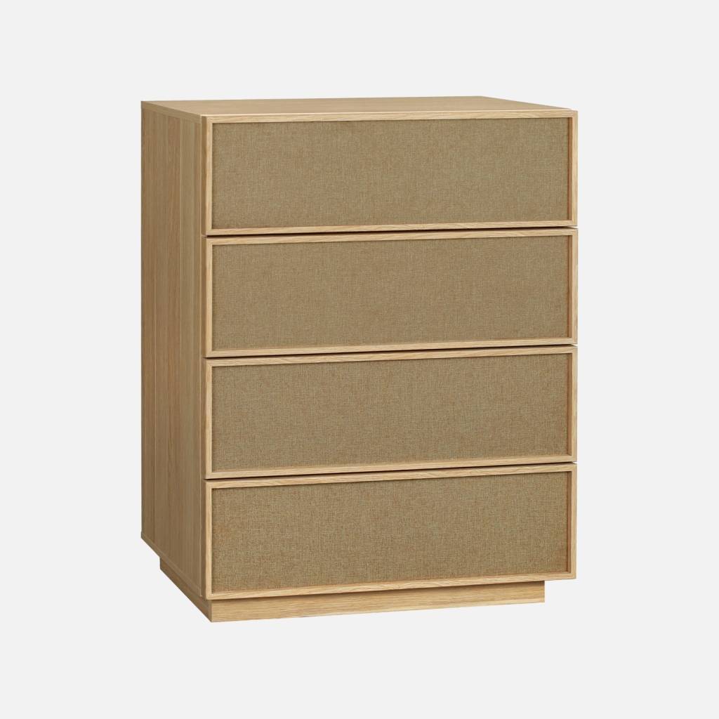 Commode de rangement décor bois et tissu 4 tiroirs naturel
