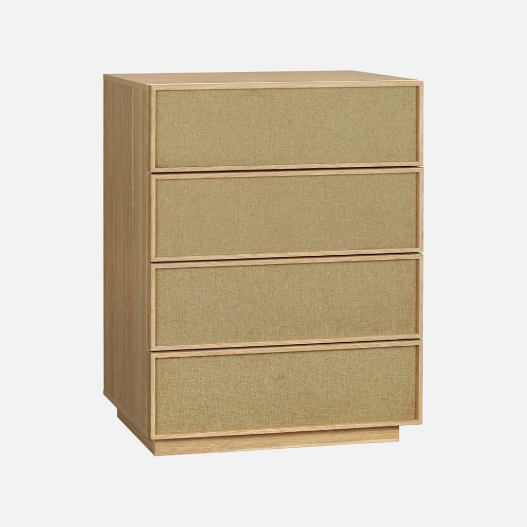 Cómoda de almacenamiento decorativa de madera y tela con 4 cajones, Natural