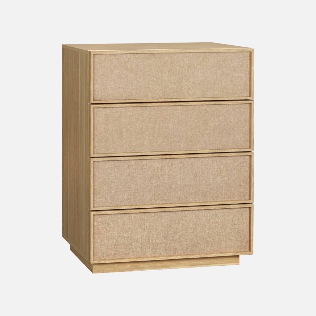 Commode de rangement décor bois et tissu 4 tiroirs naturel