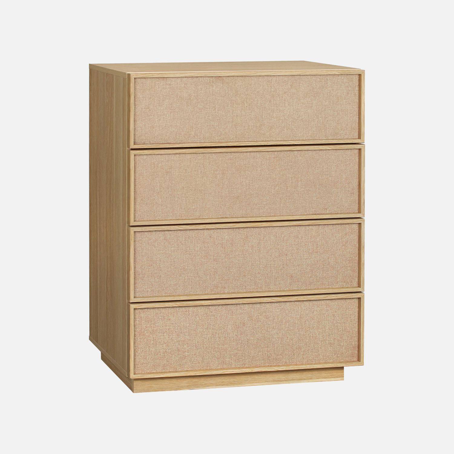 Commode de rangement décor bois et tissu 4 tiroirs naturel - Kuba Photo2
