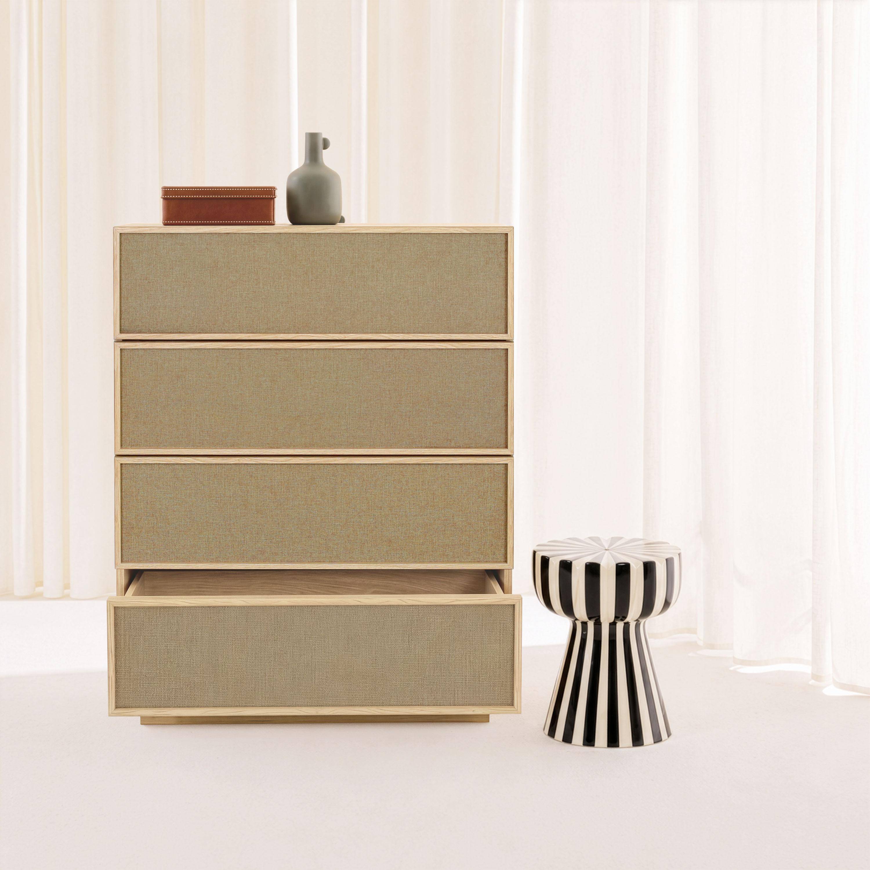 Commode de rangement décor bois et tissu 4 tiroirs naturel - Kuba Photo2