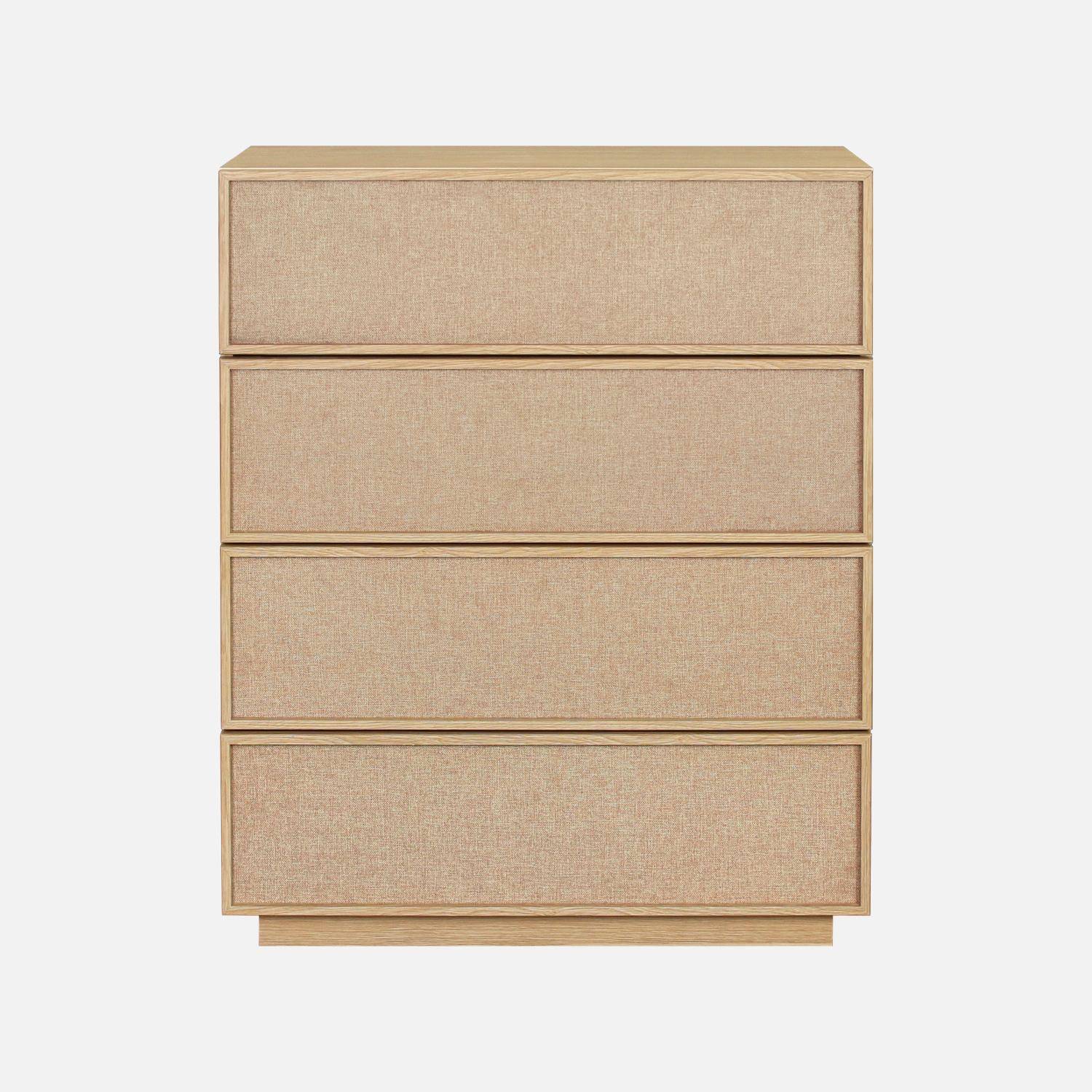 Commode de rangement décor bois et tissu 4 tiroirs naturel - Kuba Photo3