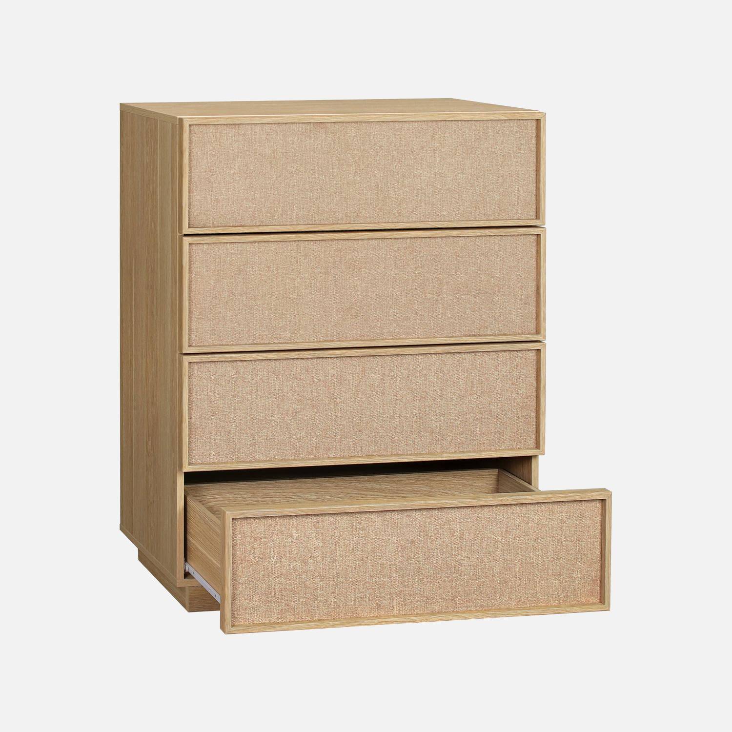 Commode de rangement décor bois et tissu 4 tiroirs naturel - Kuba Photo4