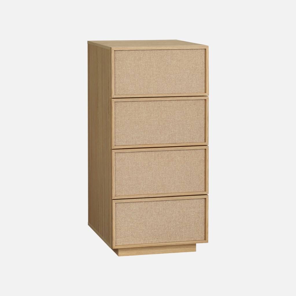 Chiffonnier décor bois et tissu 4 tiroirs naturel