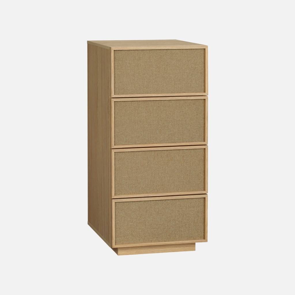 Chiffonnier décor bois et tissu 4 tiroirs naturel