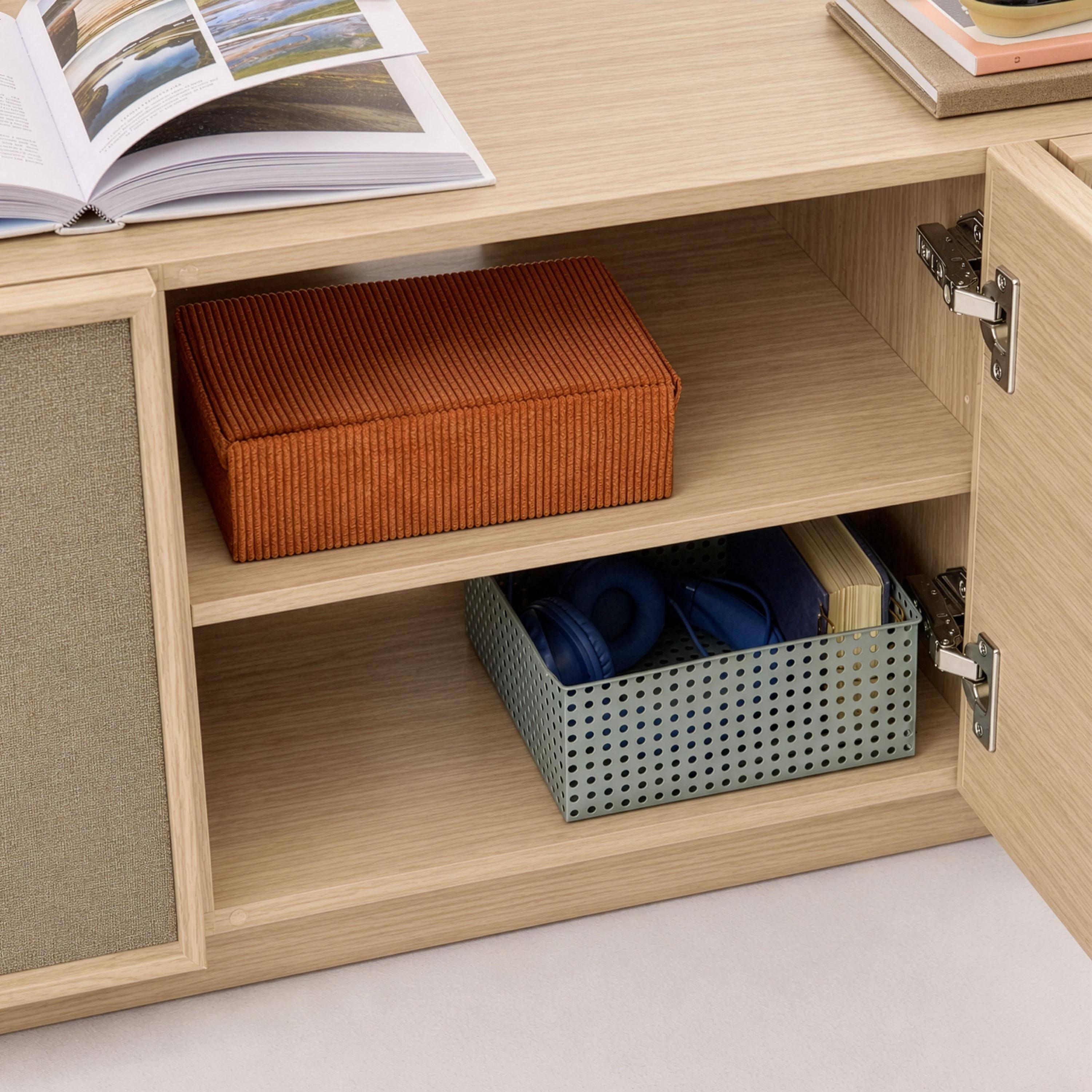 Mueble de TV efecto madera y tela con 3 puertas, 140cm, Kuba, Natural, 140x40x45 cm Photo6
