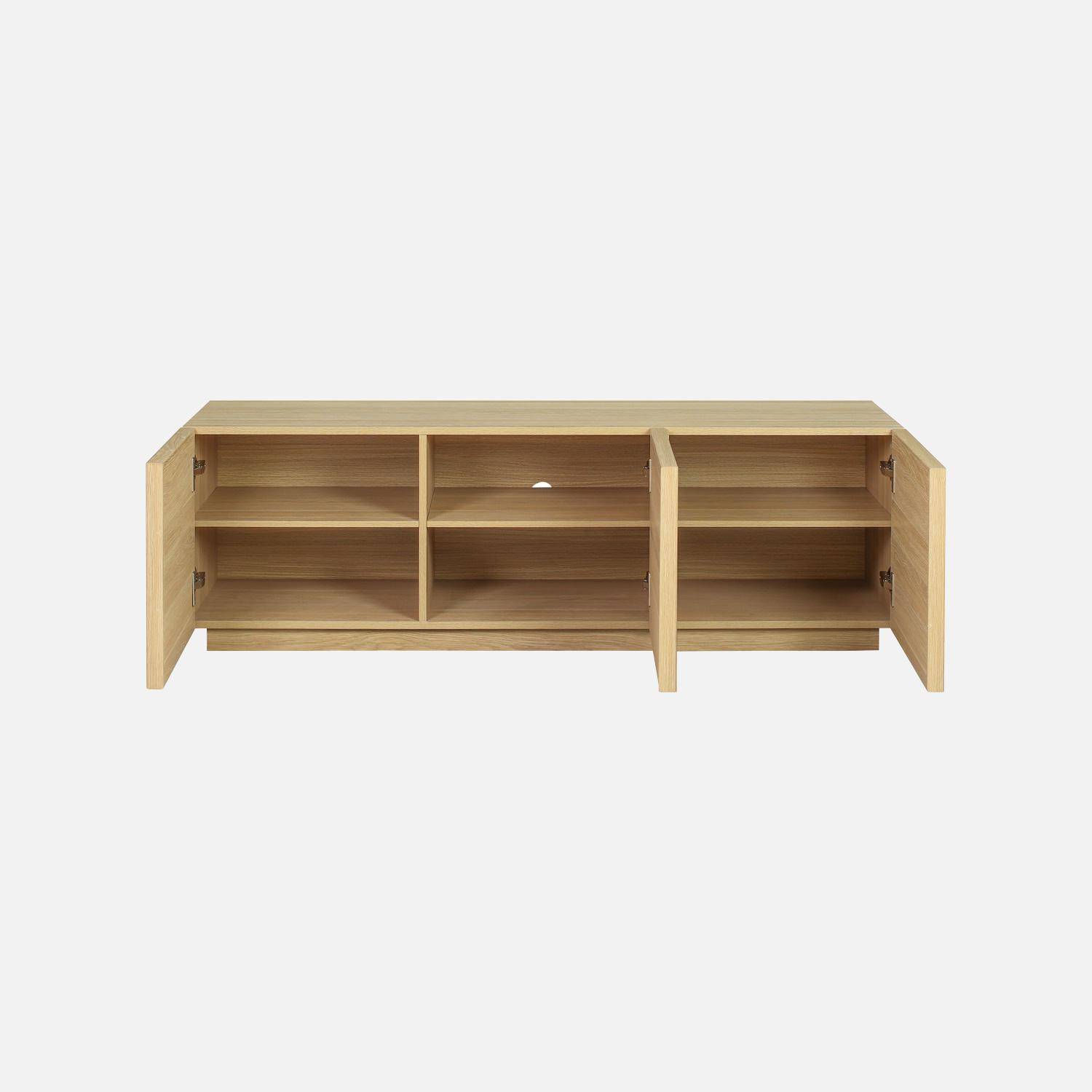 Mueble de TV efecto madera y tela con 3 puertas, 140cm, Kuba, Natural, 140x40x45 cm,sweeek,Photo3