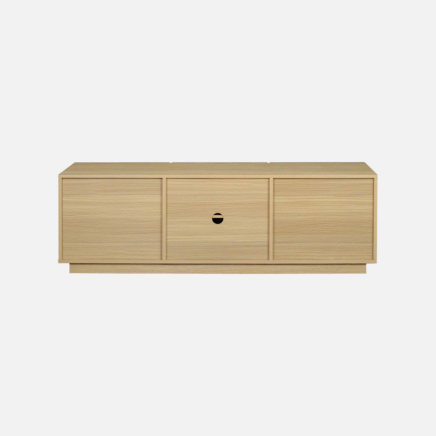Mueble de TV efecto madera y tela con 3 puertas, 140cm, Kuba, Natural, 140x40x45 cm Photo8