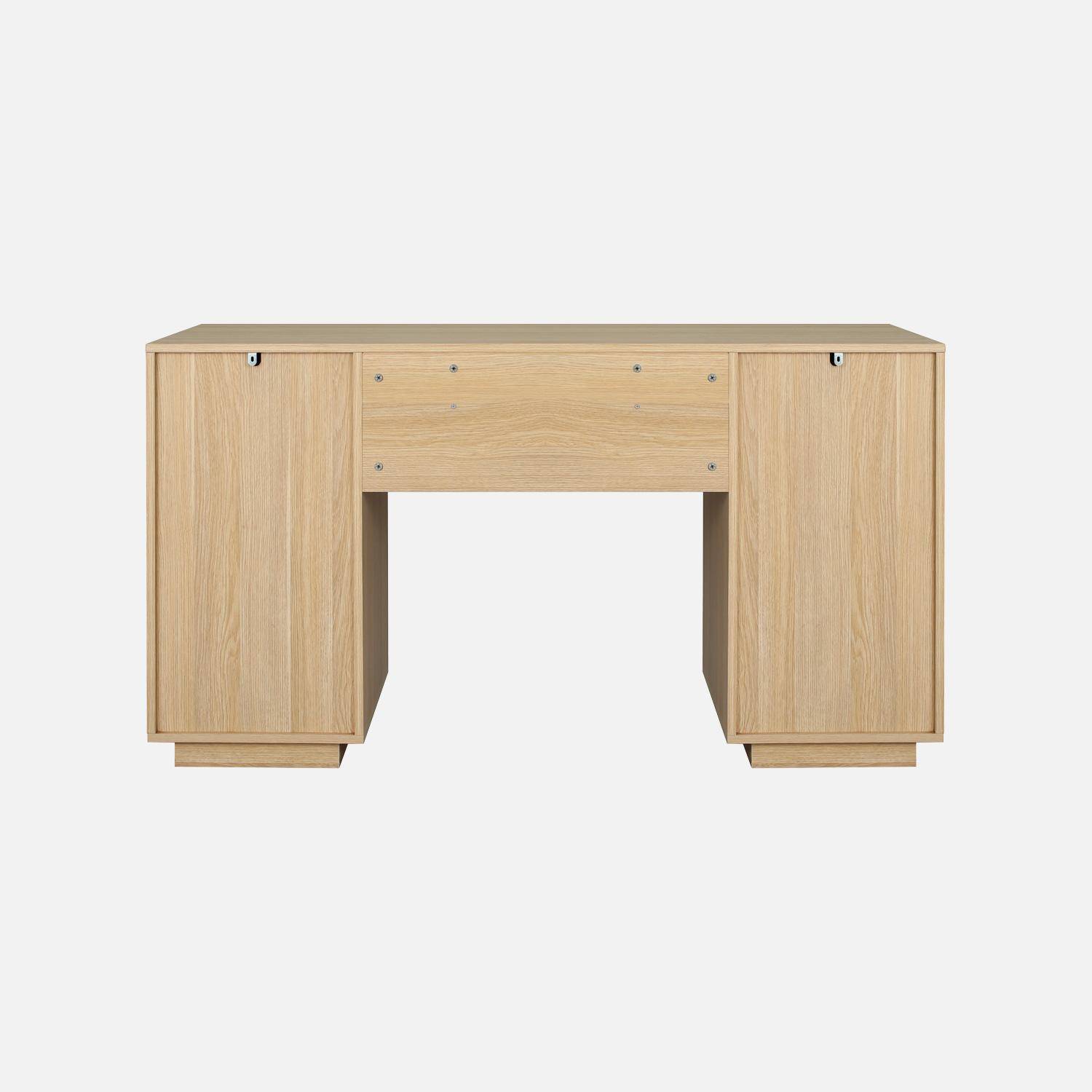 Escritorio efecto madera y tela con 2 puertas, 2 cajones y 1 nicho, 140cm, Kuba, Natural, 140x55x77 cm Photo5