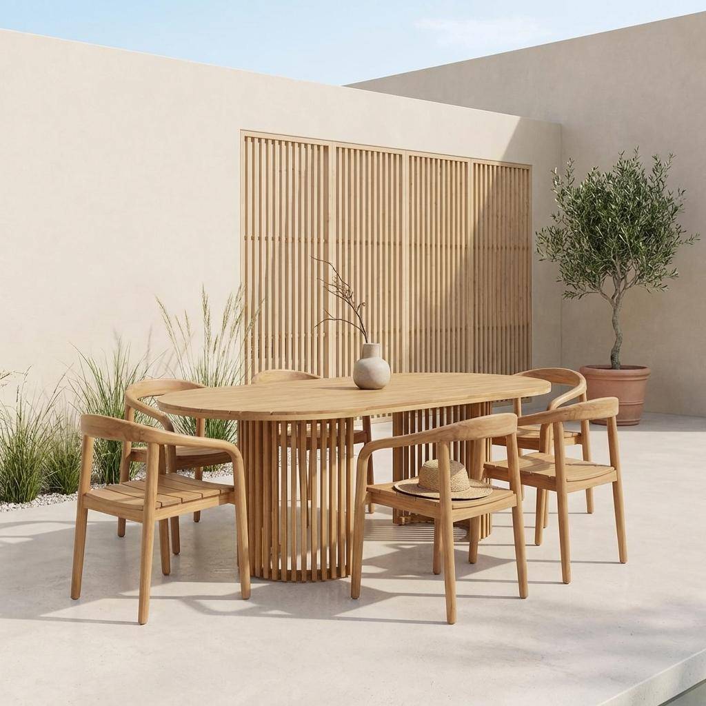 Table de jardin bois d'acacia + 6 assises naturel - Alora / Naio Photo1