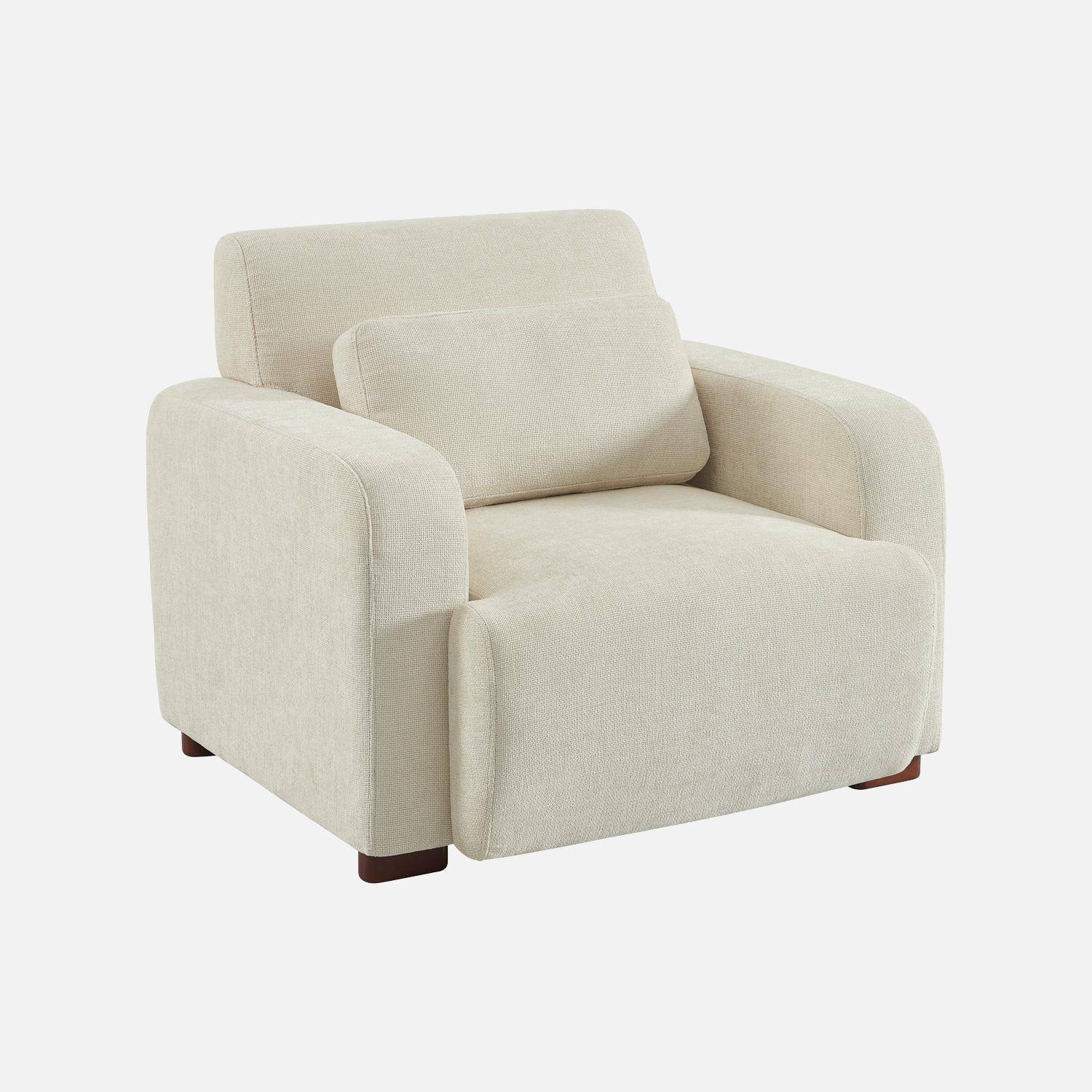 Fauteuil tissu pieds en bois d'hévéa 1 place blanc cassé - Dany,sweeek,Photo2