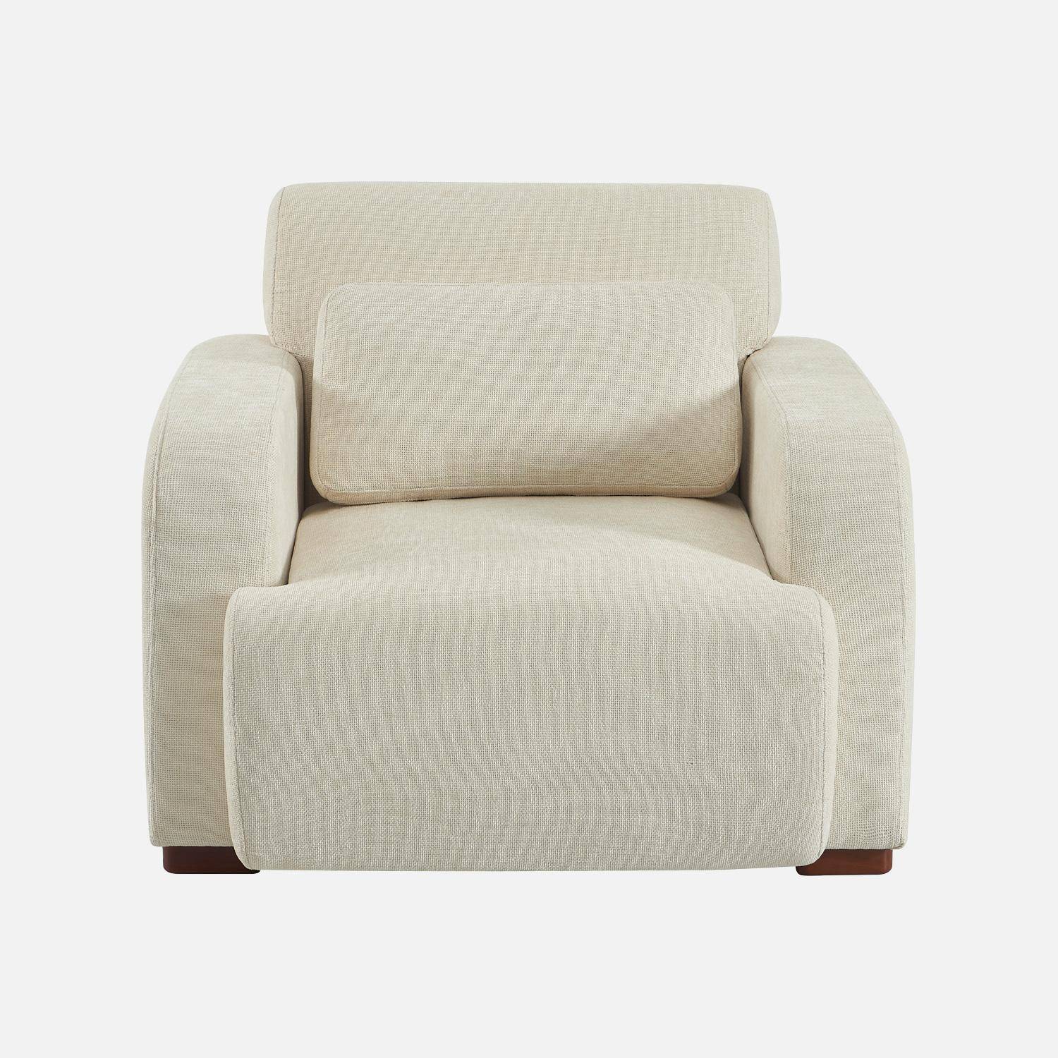Fauteuil tissu pieds en bois d'hévéa 1 place blanc cassé - Dany Photo2