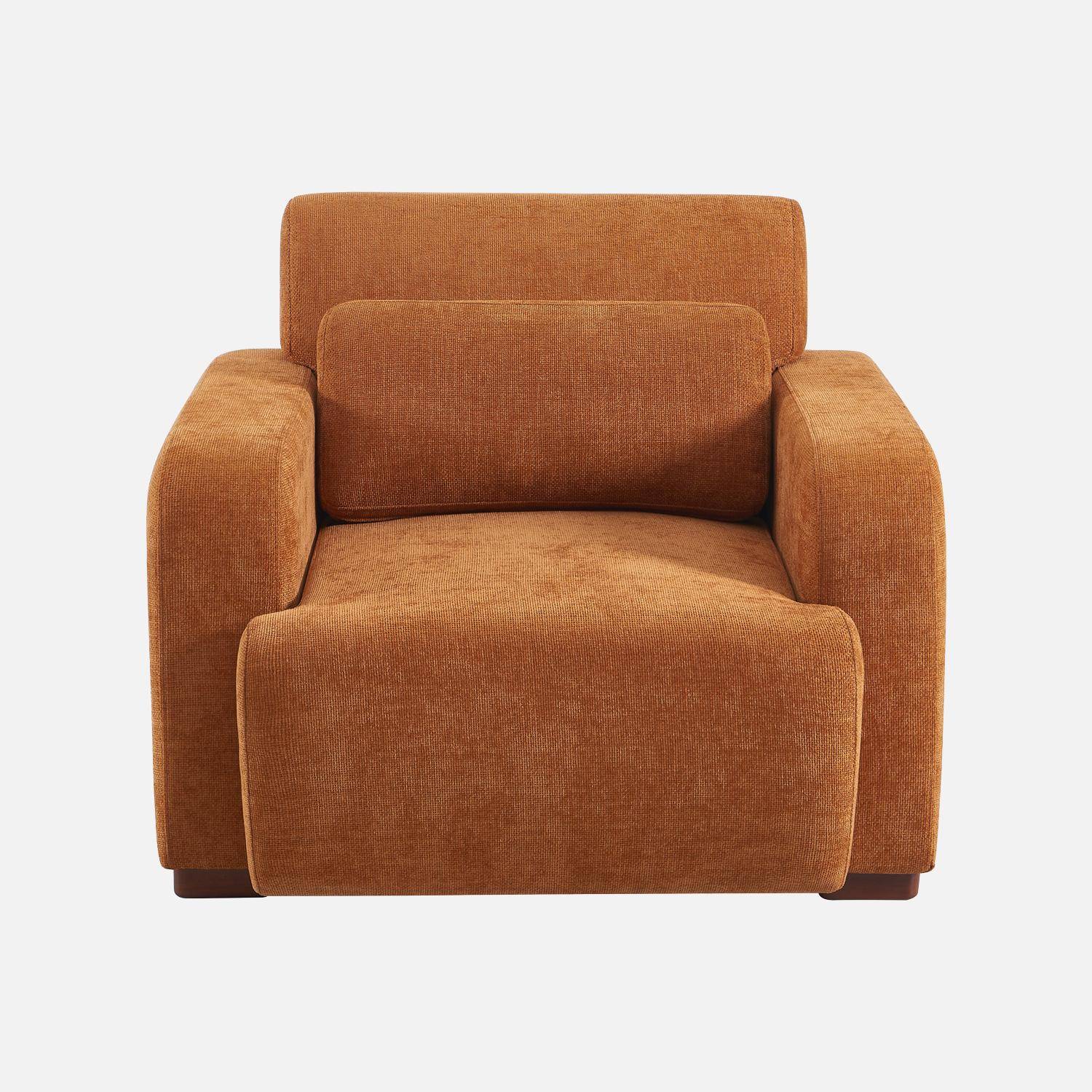 Fauteuil tissu pieds en bois d'hévéa 1 place rouille - Dany,sweeek,Photo2