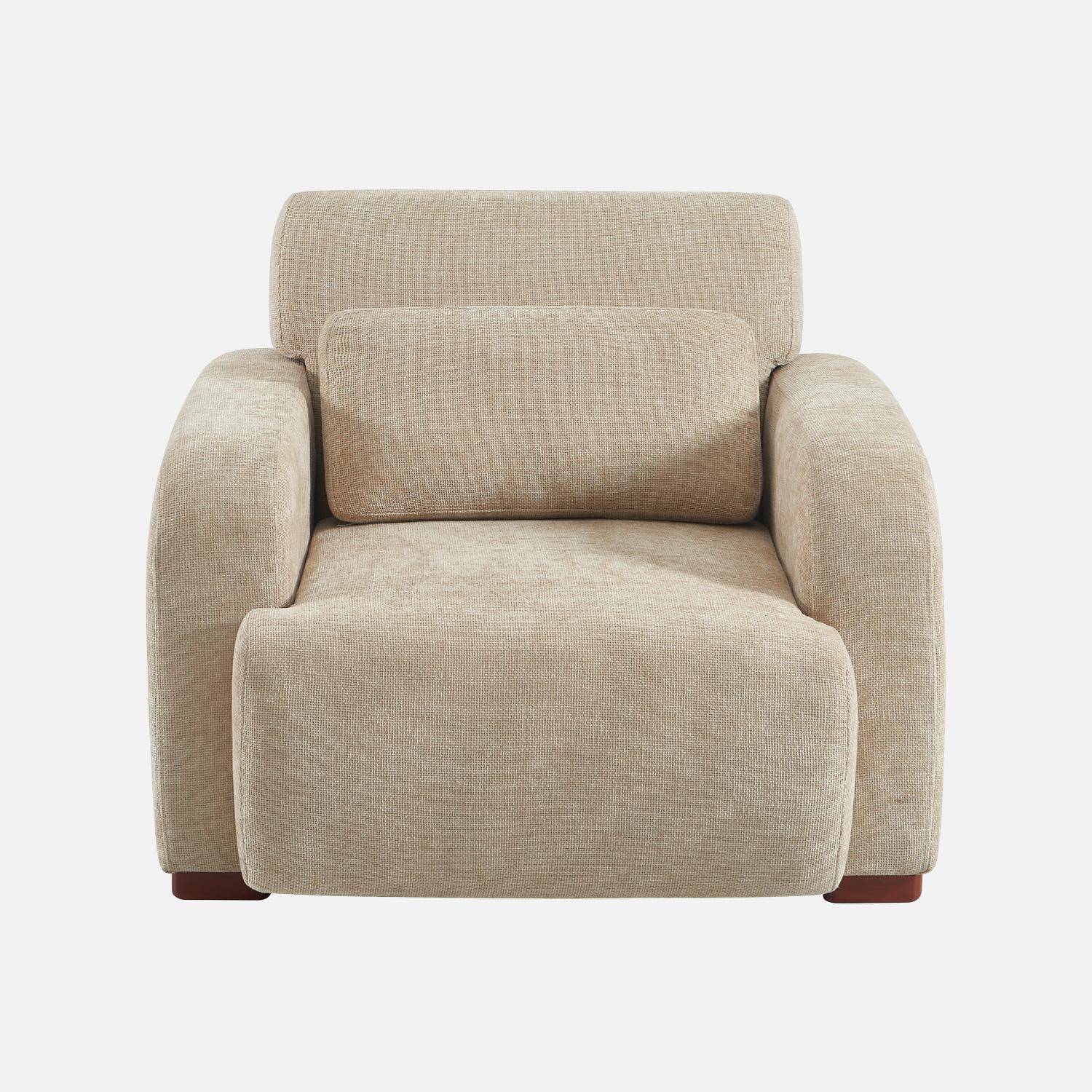 Fauteuil tissu pieds en bois d'hévéa 1 place beige - Dany,sweeek,Photo2