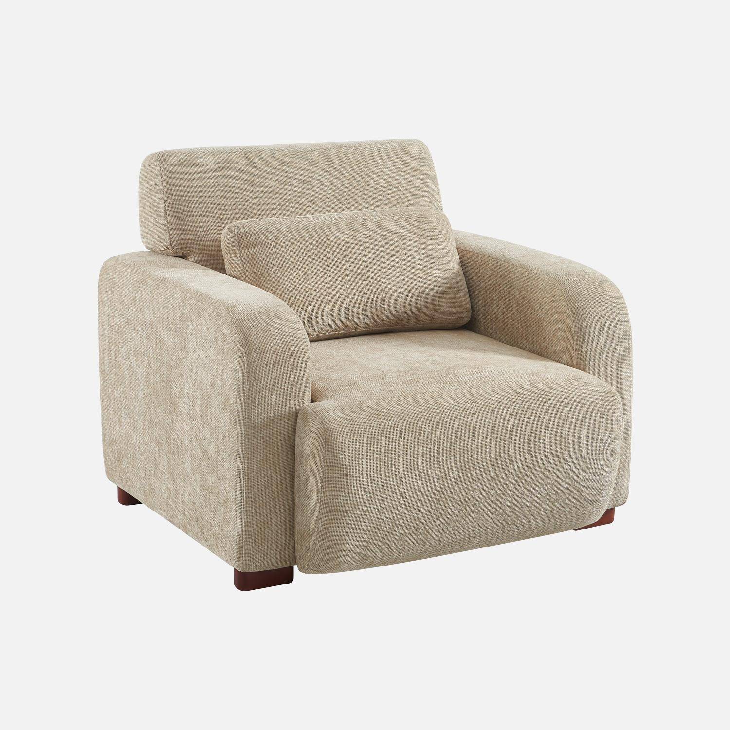 Fauteuil tissu pieds en bois d'hévéa 1 place beige - Dany,sweeek,Photo2
