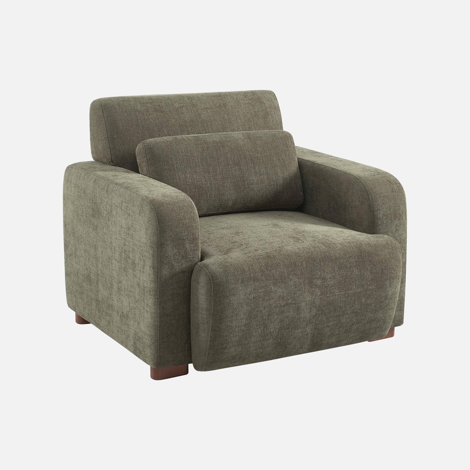 Fauteuil tissu pieds en bois d'hévéa 1 place vert de gris - Dany,sweeek,Photo2