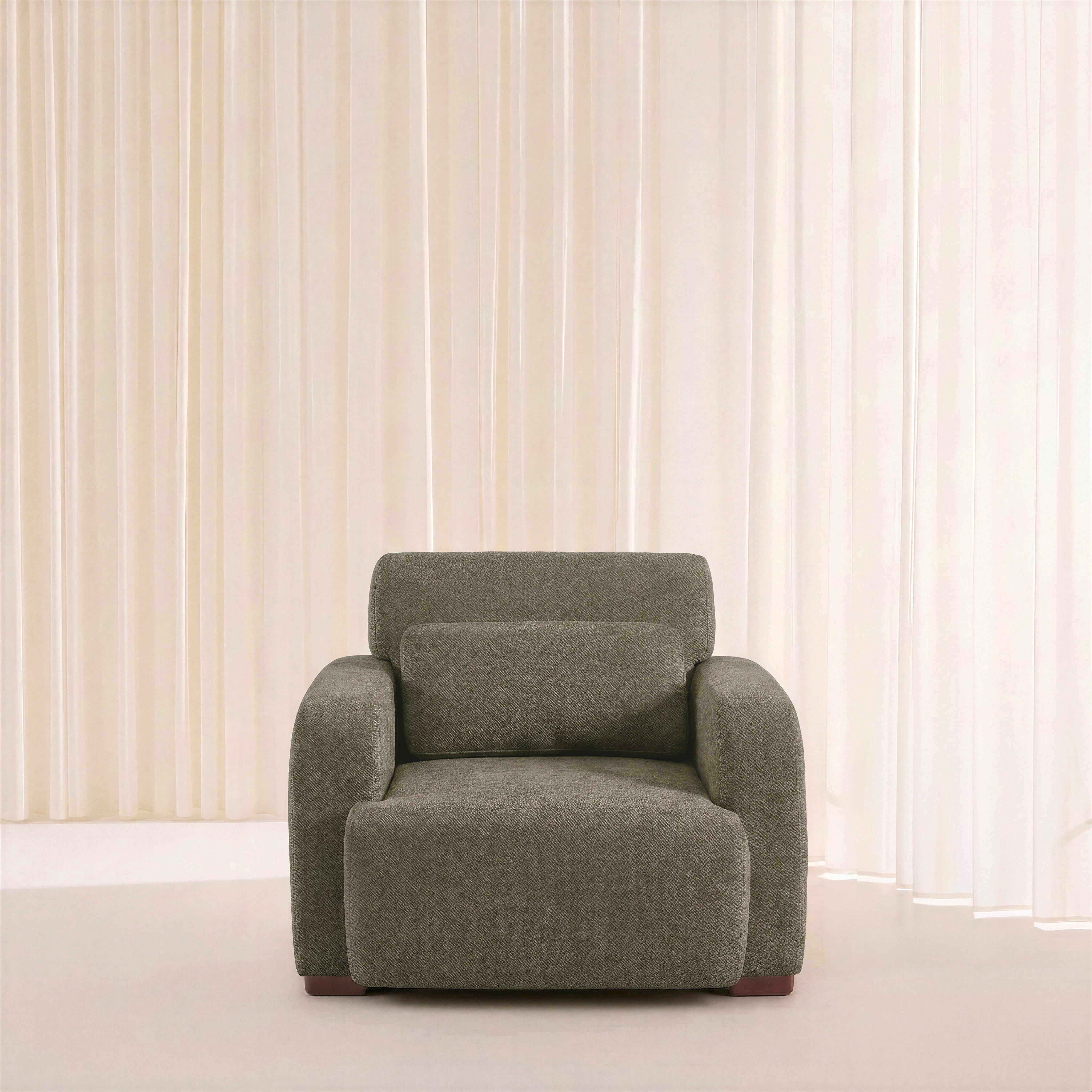 Sillón de tela con patas de madera de hevea Verde grisáceo - 95x94x83 cm Photo1