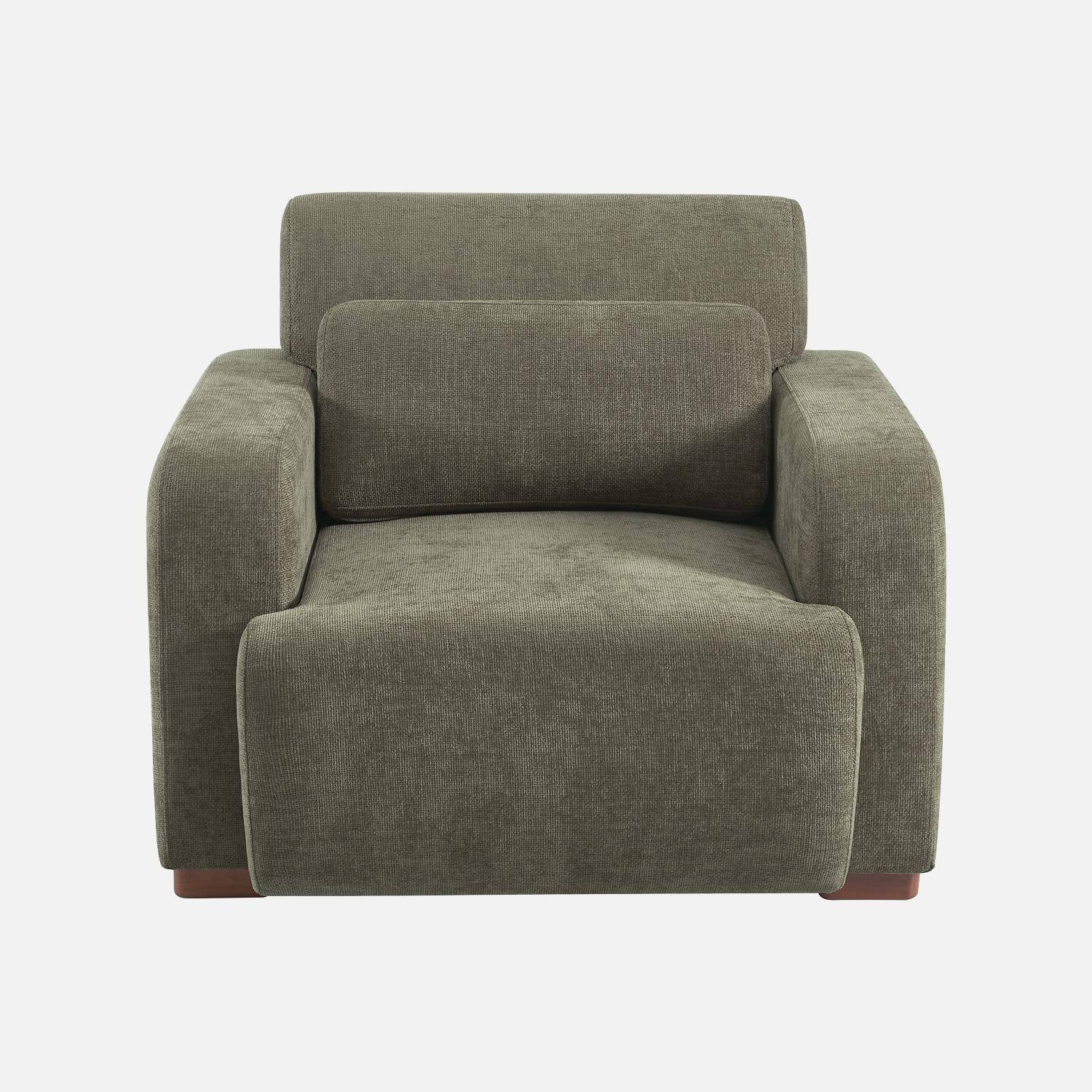 Fauteuil tissu pieds en bois d'hévéa 1 place vert de gris - Dany Photo2