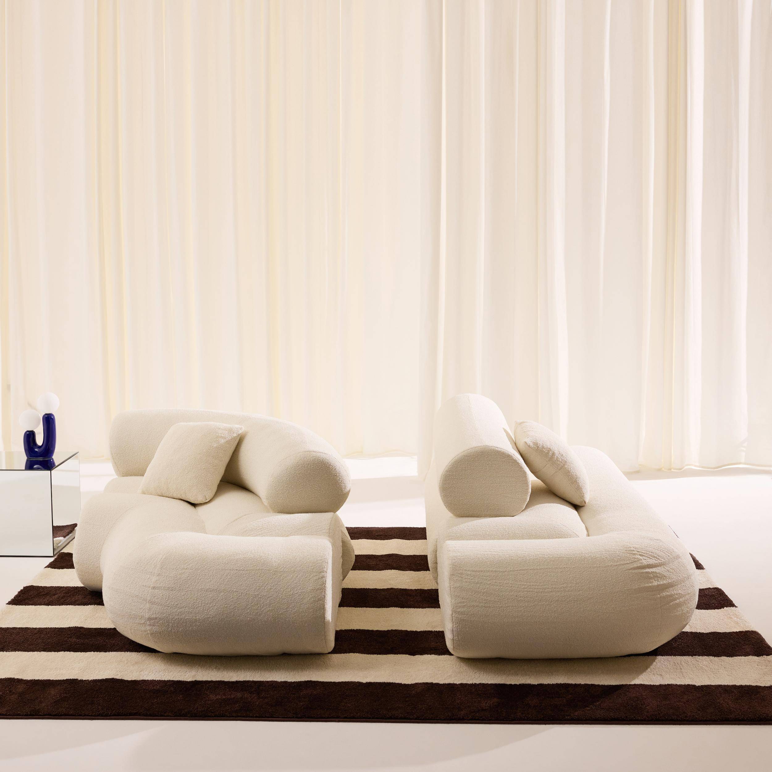 Sofá-cama orgânico em bouclé embalado a vácuo, 3 lugares, Iconik boucle, Branco, 281x154x68 cm Photo4