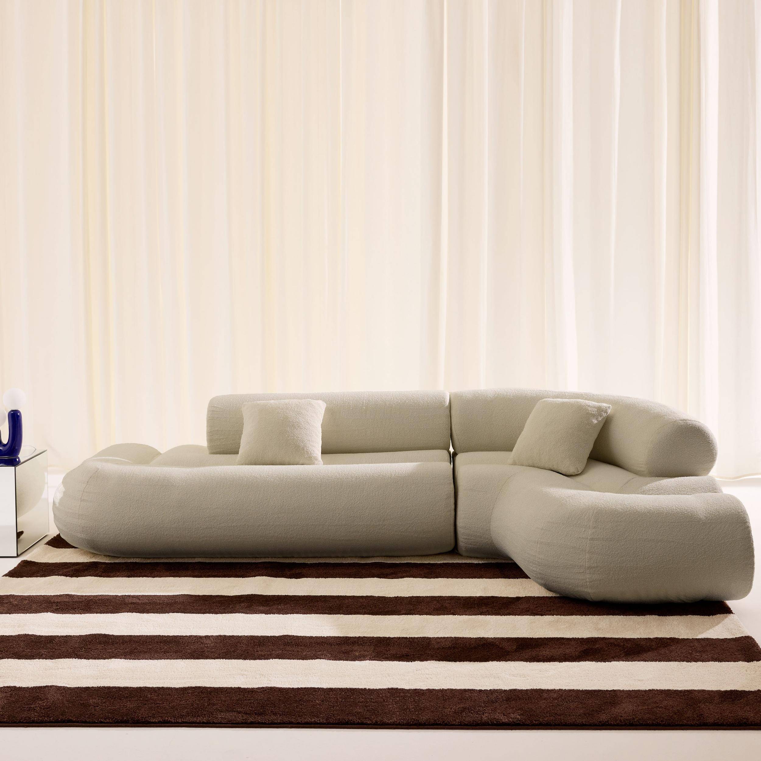 Sofá-cama orgânico em bouclé embalado a vácuo, 3 lugares, Iconik boucle, Bege, 281x154x68 cm Photo1