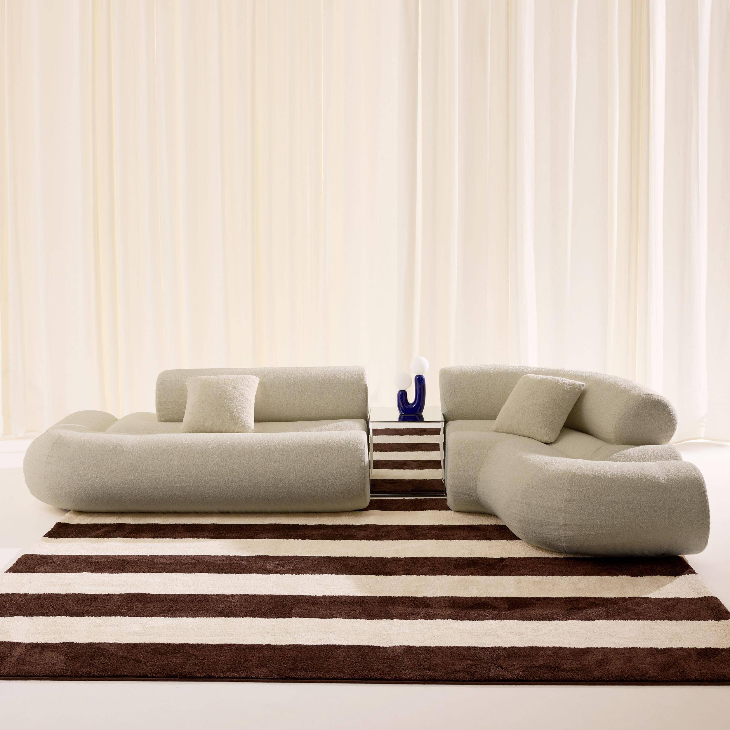 Sofá-cama orgânico em bouclé embalado a vácuo, 3 lugares, Iconik boucle, Bege, 281x154x68 cm,sweeek,Photo2