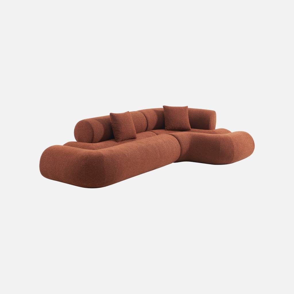 Sofá- cama orgânico bouclé com 3 lugares, Terracota
