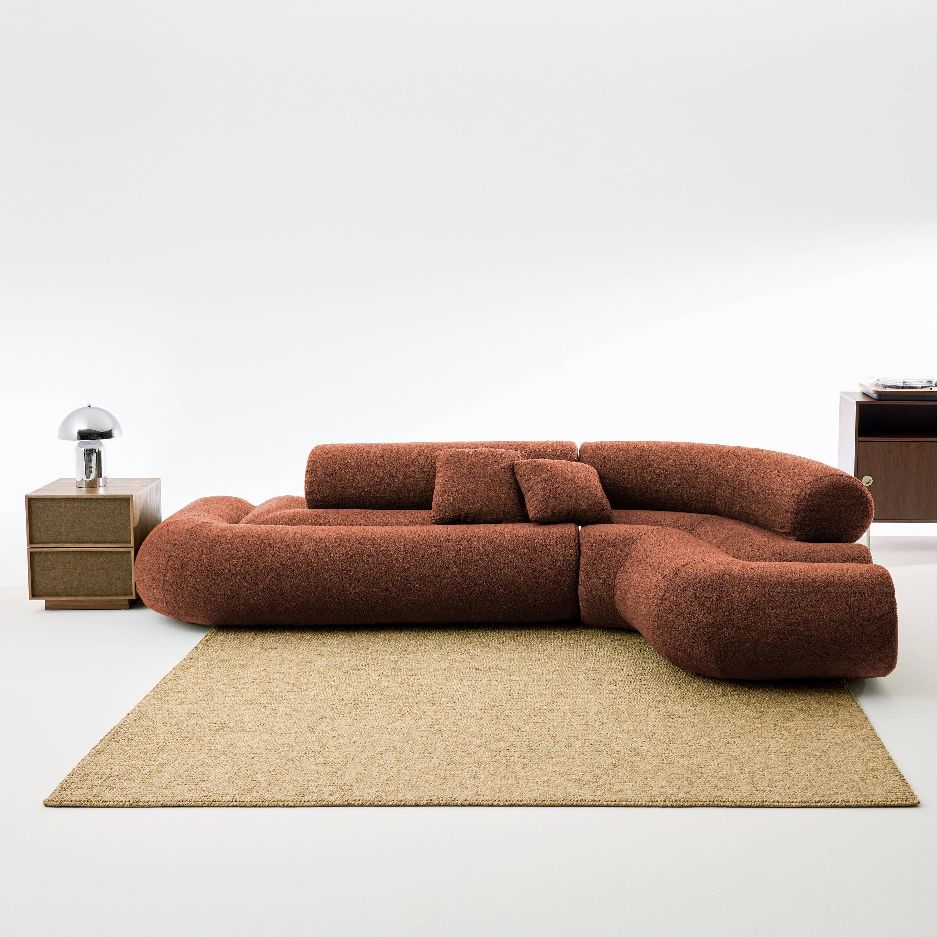 Organisches 3-Sitzer-Ecksofa mit strukturiertem Bouclé-Bezug in terrakotta - Iconik,sweeek,Photo3