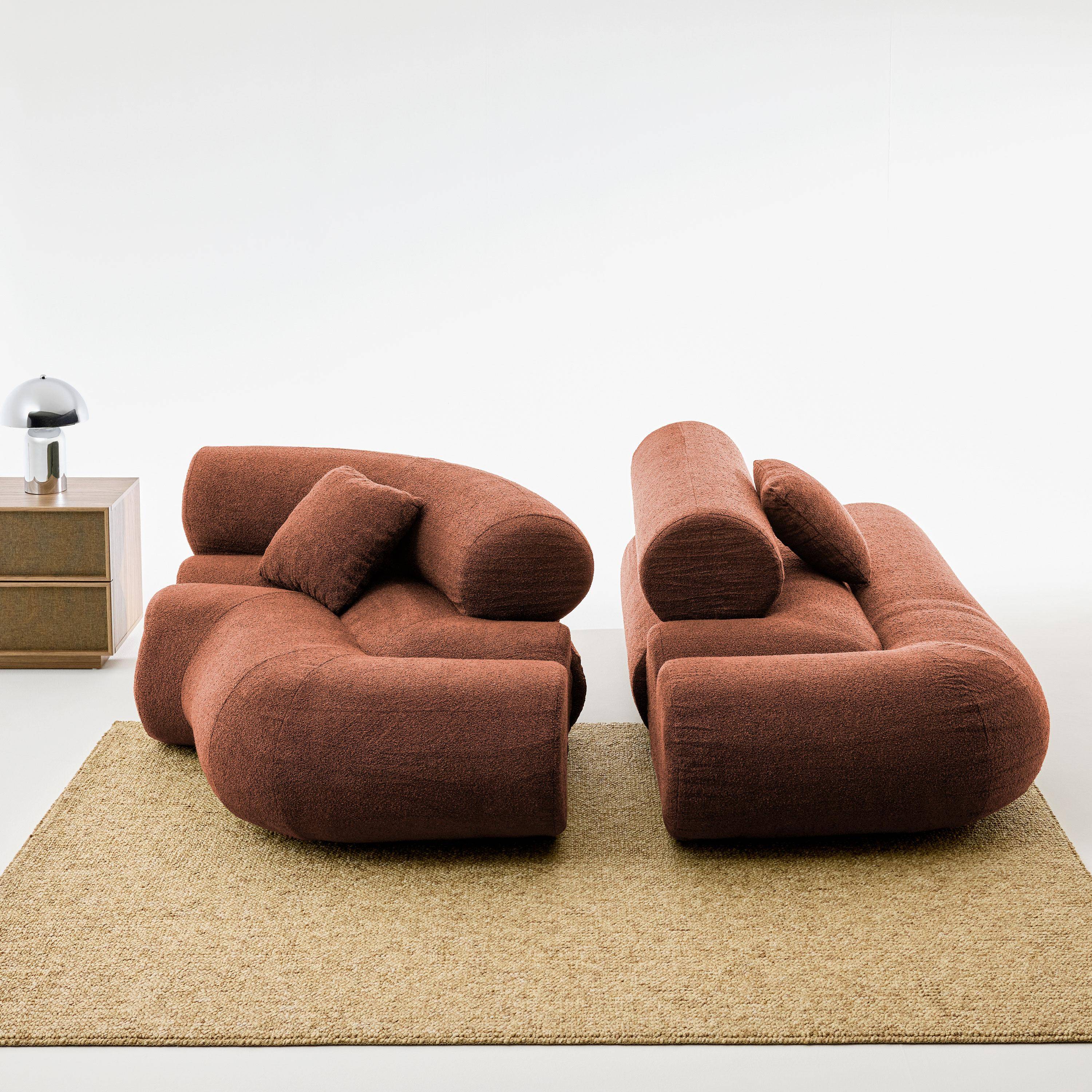 Organisches 3-Sitzer-Ecksofa mit strukturiertem Bouclé-Bezug in terrakotta - Iconik Photo4