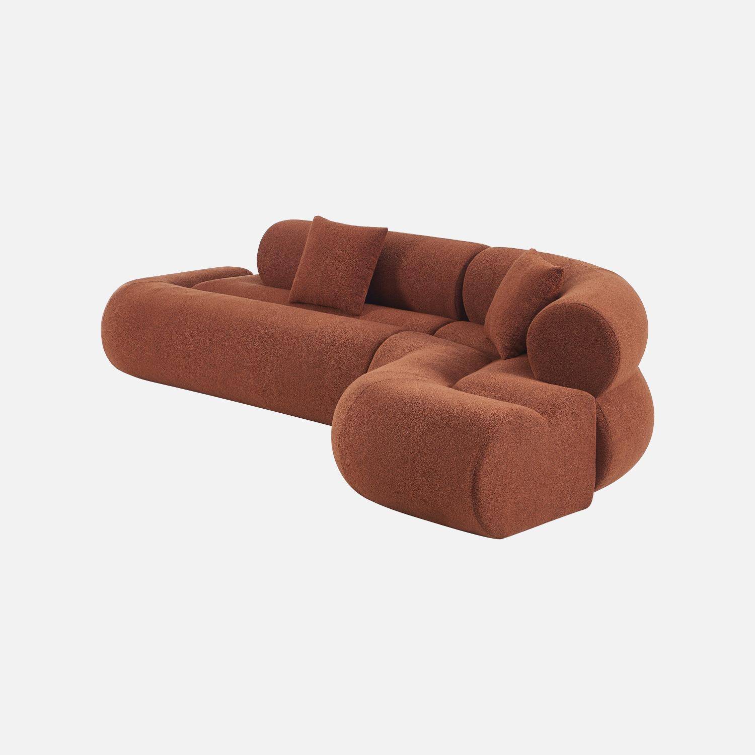 Sofá-cama orgânico em bouclé embalado a vácuo, 3 lugares, Iconik boucle, Terracota, 281x154x68 cm,sweeek,Photo4