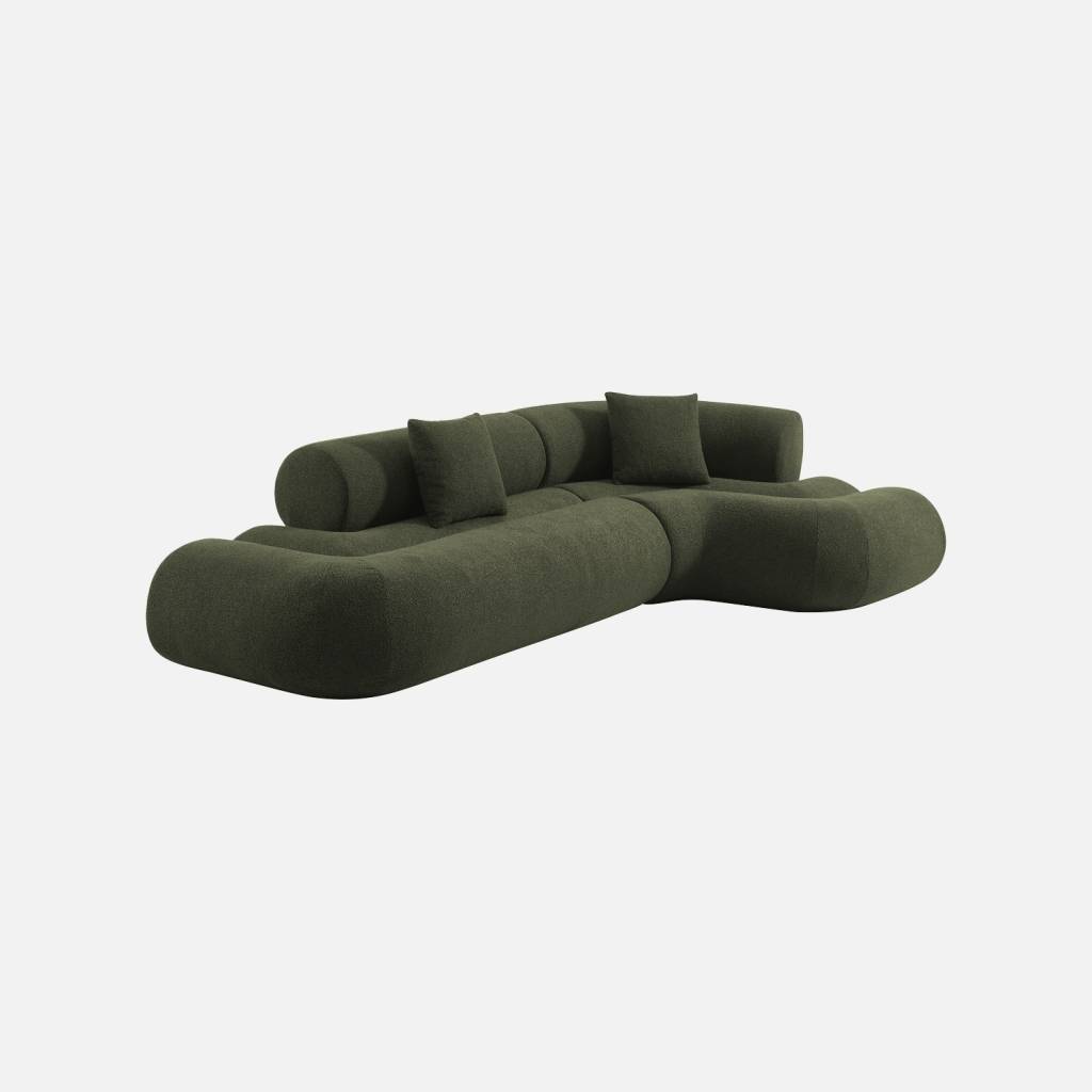 Sofá- cama orgânico bouclé com 3 lugares, Verde caqui