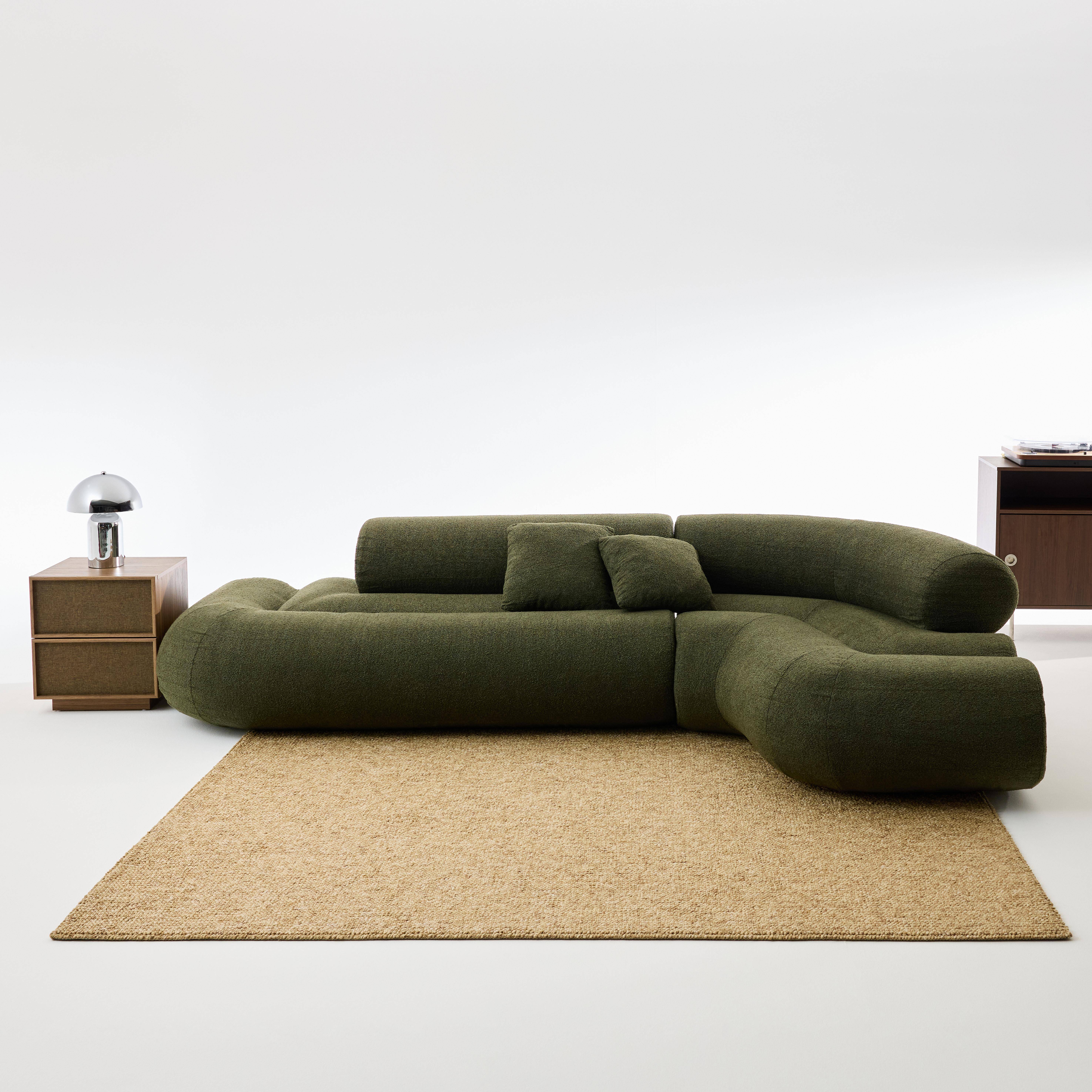 Organisches 3-Sitzer-Ecksofa mit strukturiertem Bouclé-Bezug in khaki - Iconik Photo1
